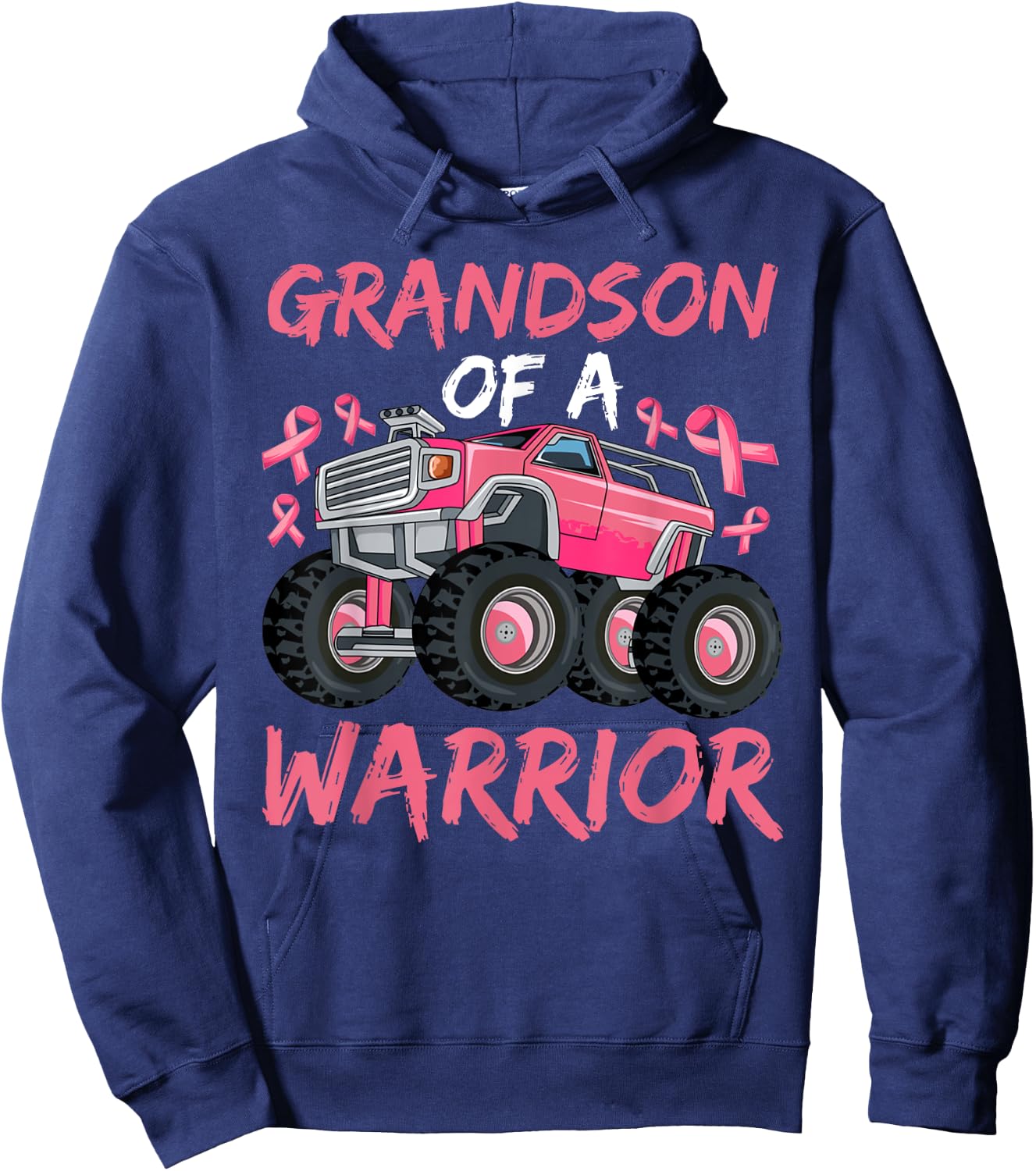 Truck Grandson Of A Warrior Breast Cancer Pink Ribbon Hoodie - Hoodie | Navy