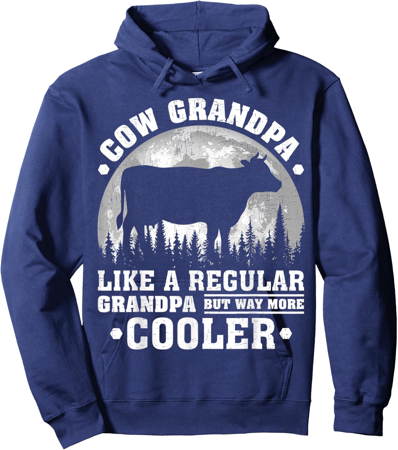 Cow Grandpa Funny Moon Vintage Cow Father's Day Hoodie - Hoodie | Navy