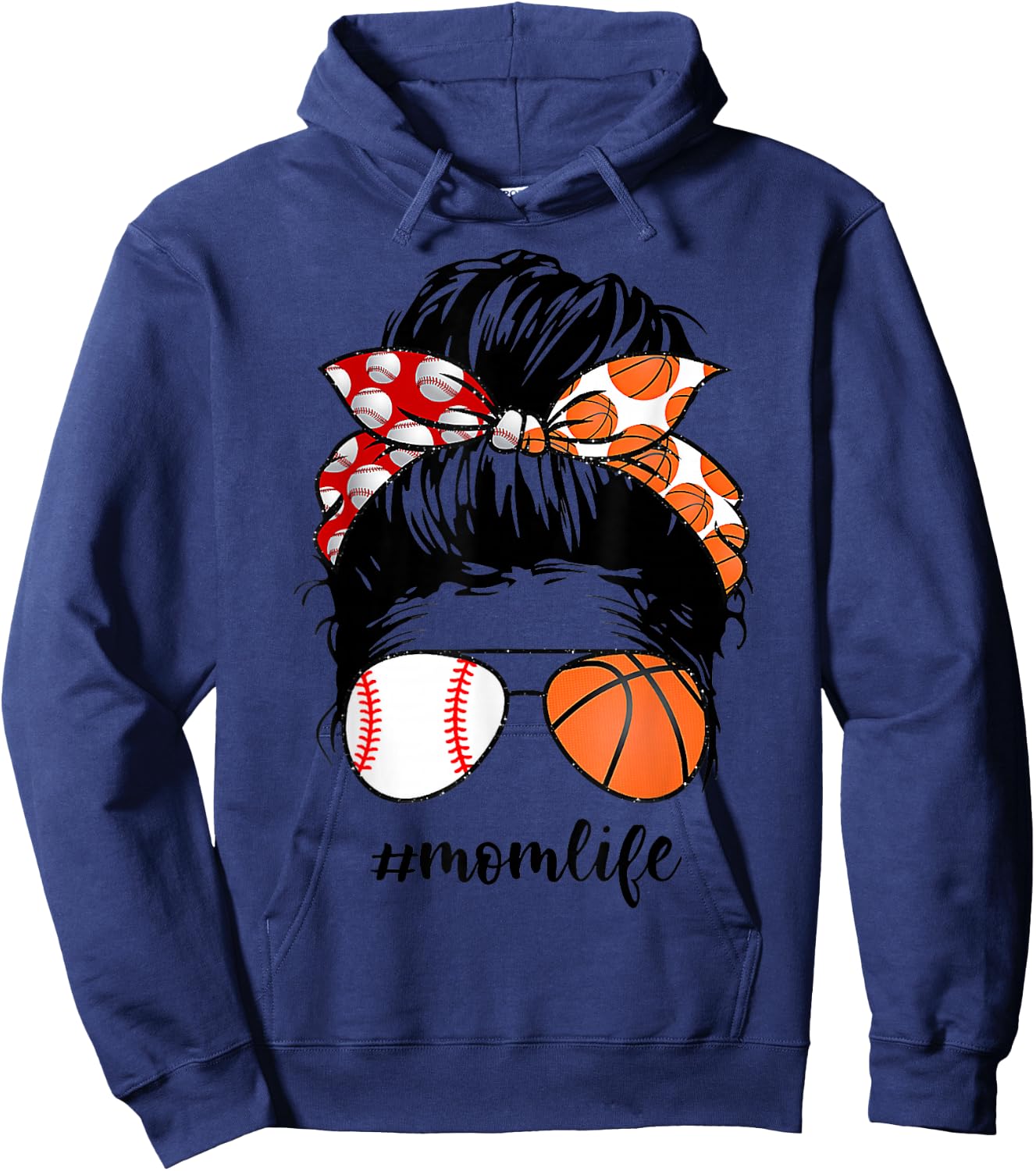 Mom Life Baseball Basketball Mom Messy bun Funny Mothers Day Hoodie - Hoodie | Navy