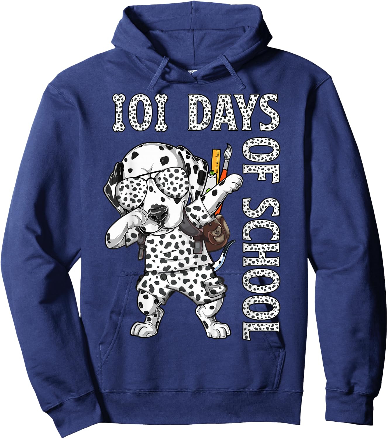 101 Days School Dabbing Dalmatian Dog Teachers Kids Hoodie - Hoodie | Navy