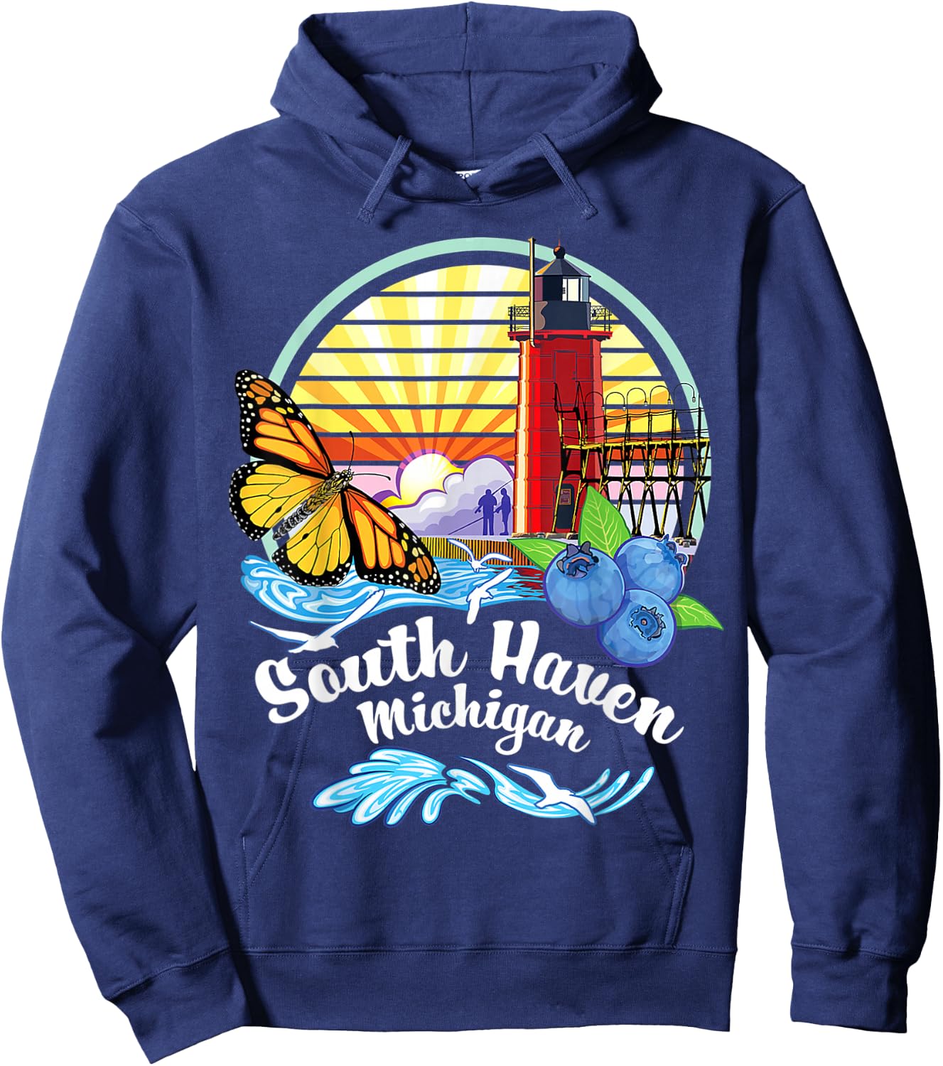 Monarch Butterfly Beach - South Haven Michigan Lighthouse Hoodie - Hoodie | Navy