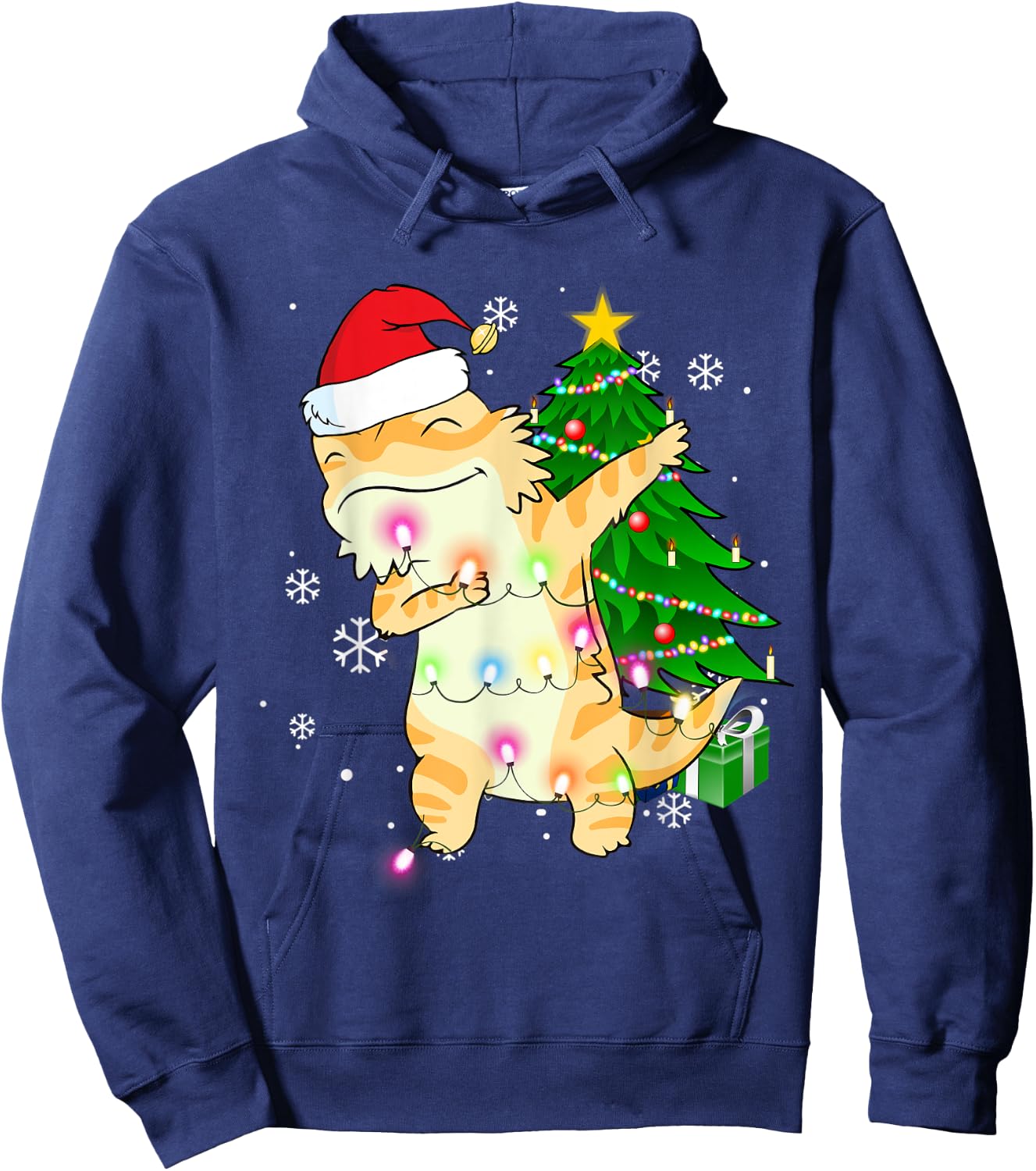Dabbing Bearded Dragon Christmas Costume Cute Youth Kids Hoodie - Hoodie | Navy