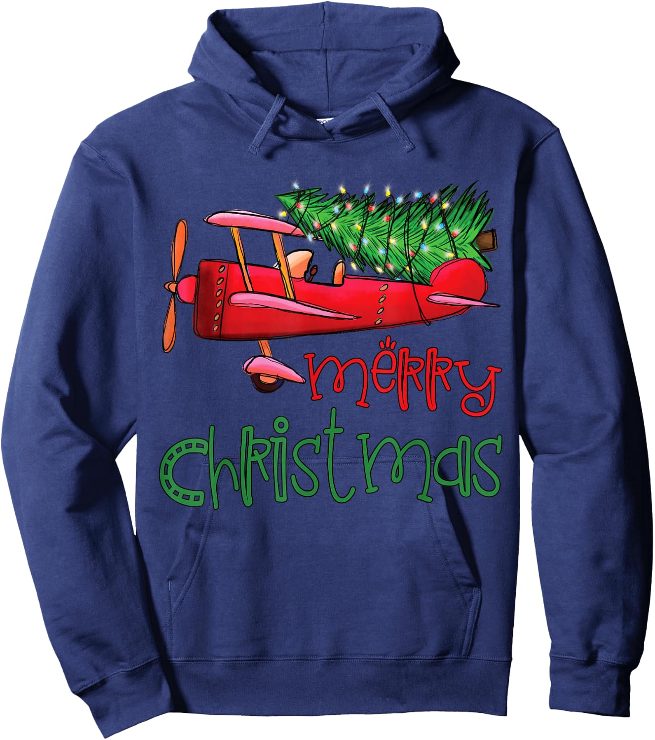 Merry Christmas Airplane Christmas Tree Pilot Hoodie - Hoodie | Navy