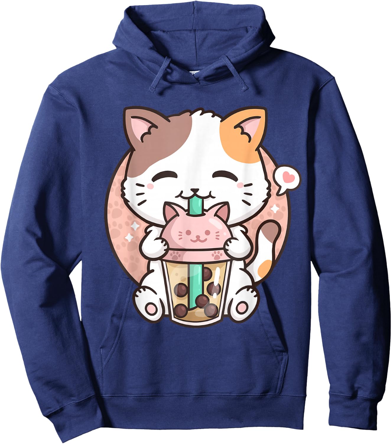 Boba Tea Cat Bubble Tea Cat Milk Tea Kawaii Anime Cat Hoodie - Hoodie | Navy