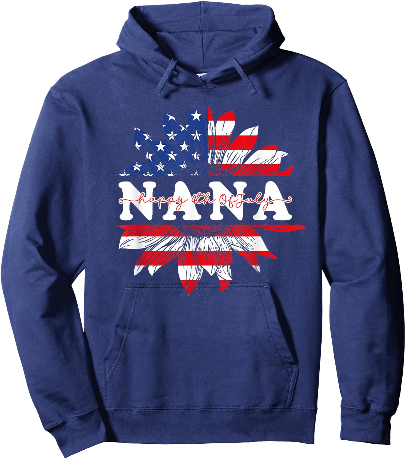 Sunflower American Nana Patriotic USA Flag 4th Of July Hoodie - Hoodie | Navy