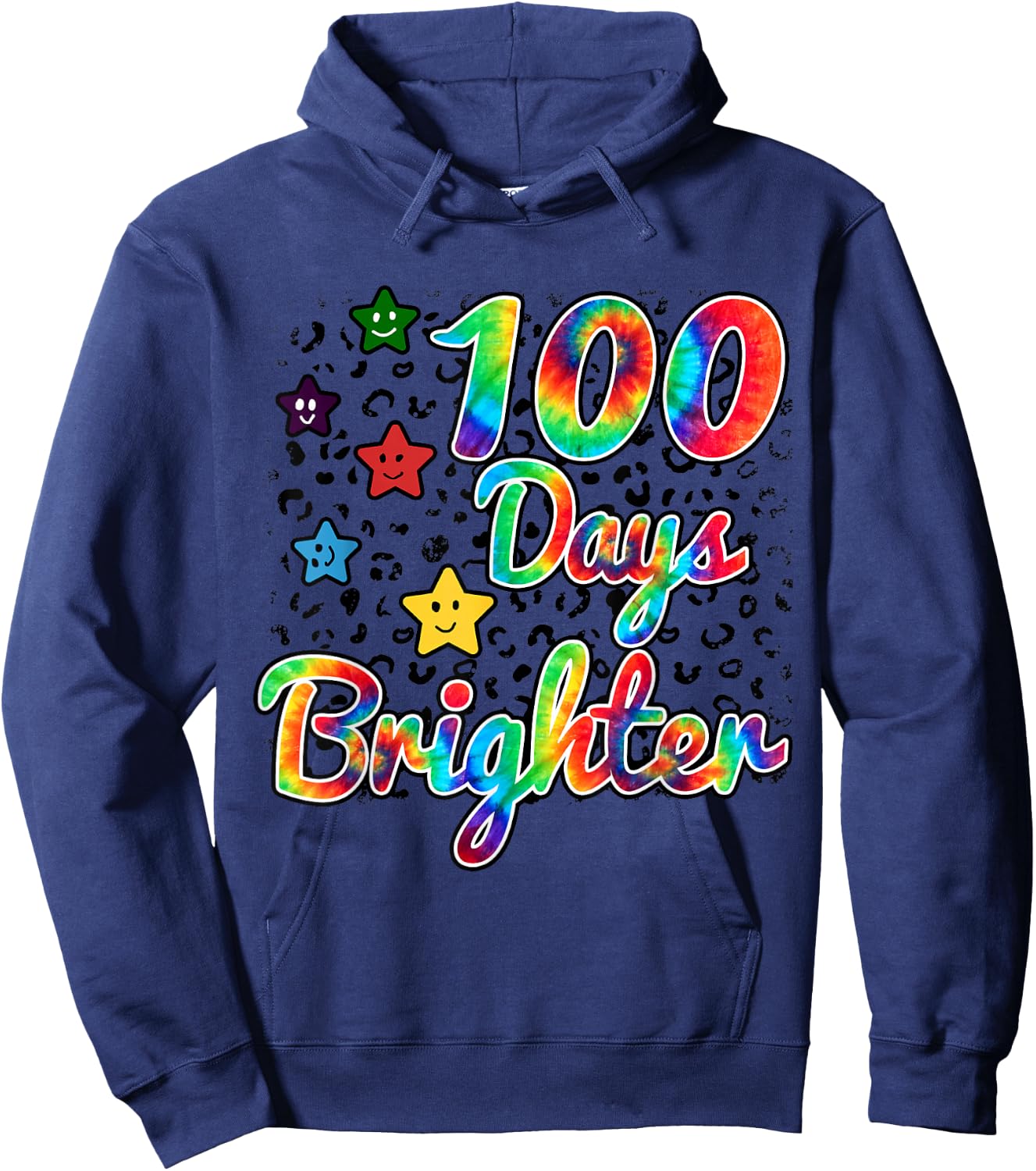 Tie Dye 100 Days Brighter Student Happy 100th Day Of School Hoodie - Hoodie | Navy
