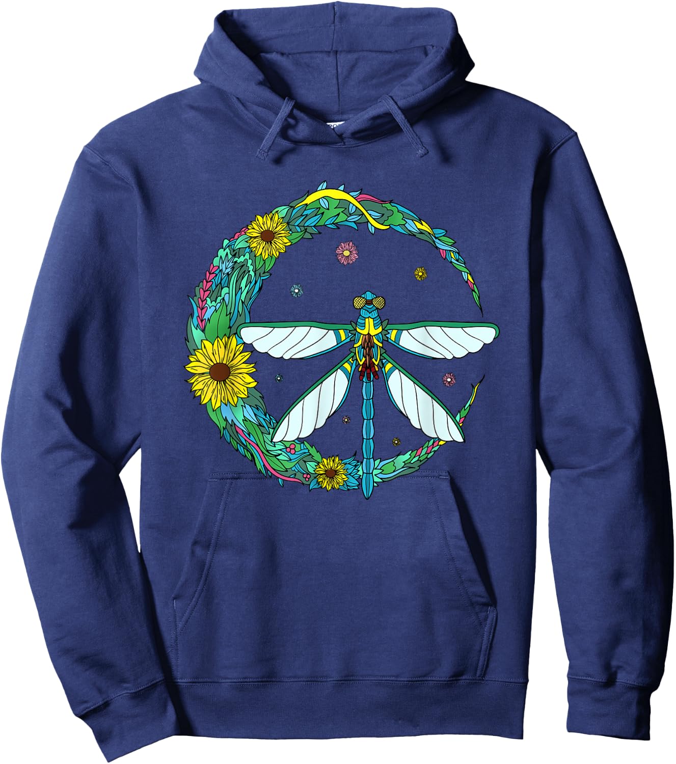 Dragonfly Boho Crescent Moon Peace Sign Hippie Dragonflies Hoodie - Hoodie | Navy