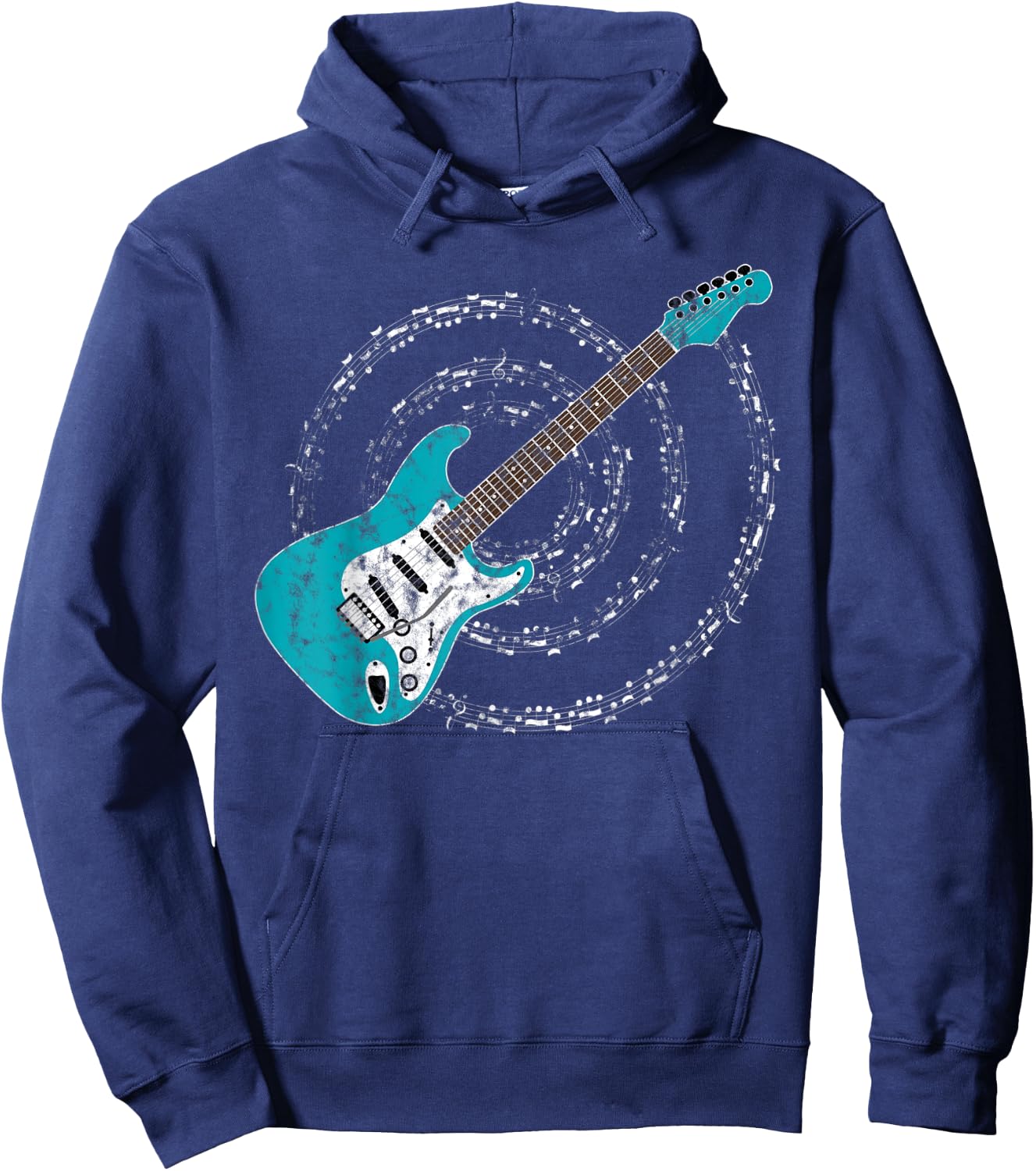 Surf Green Aqua Blue Electric Guitar Spiraling Musical Notes Hoodie - Hoodie | Navy