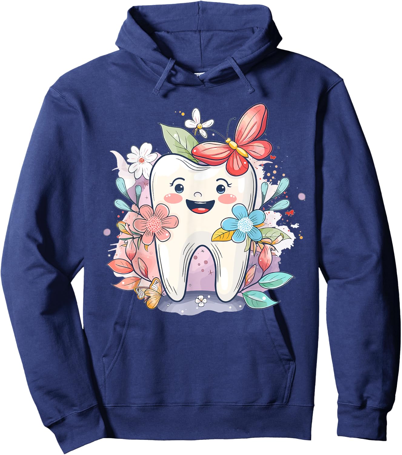 Cute Tooth With Flower I Kids Tooth Hoodie - Hoodie | Navy