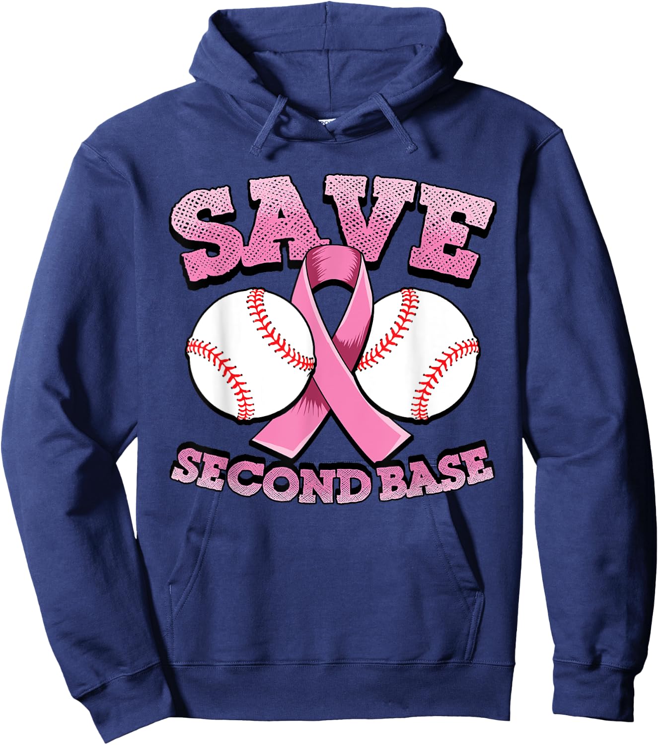 Breast cancer shirt men - baseball shirt - Save second base Hoodie - Hoodie | Navy