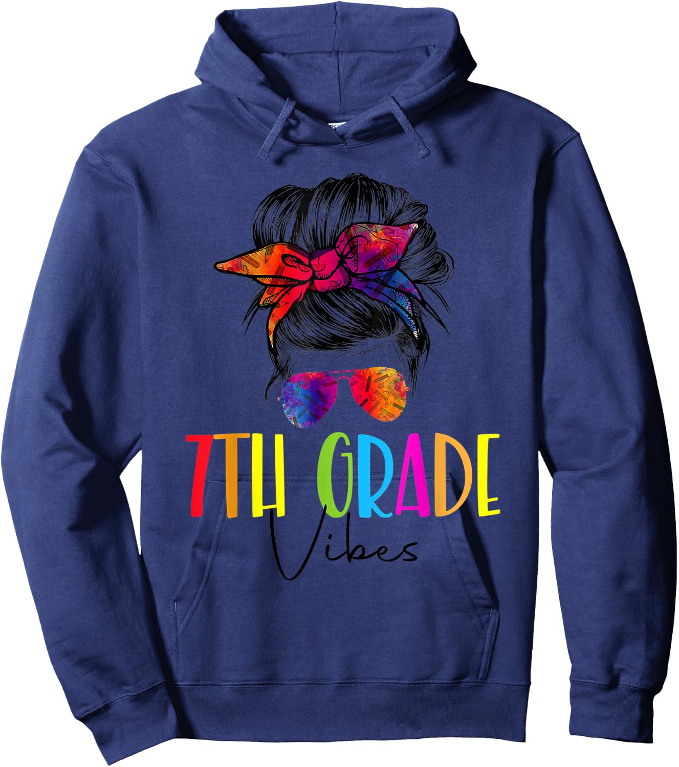 Back To School Seventh Grade Vibes First Day Teacher Tie Dye Hoodie - Hoodie | Navy