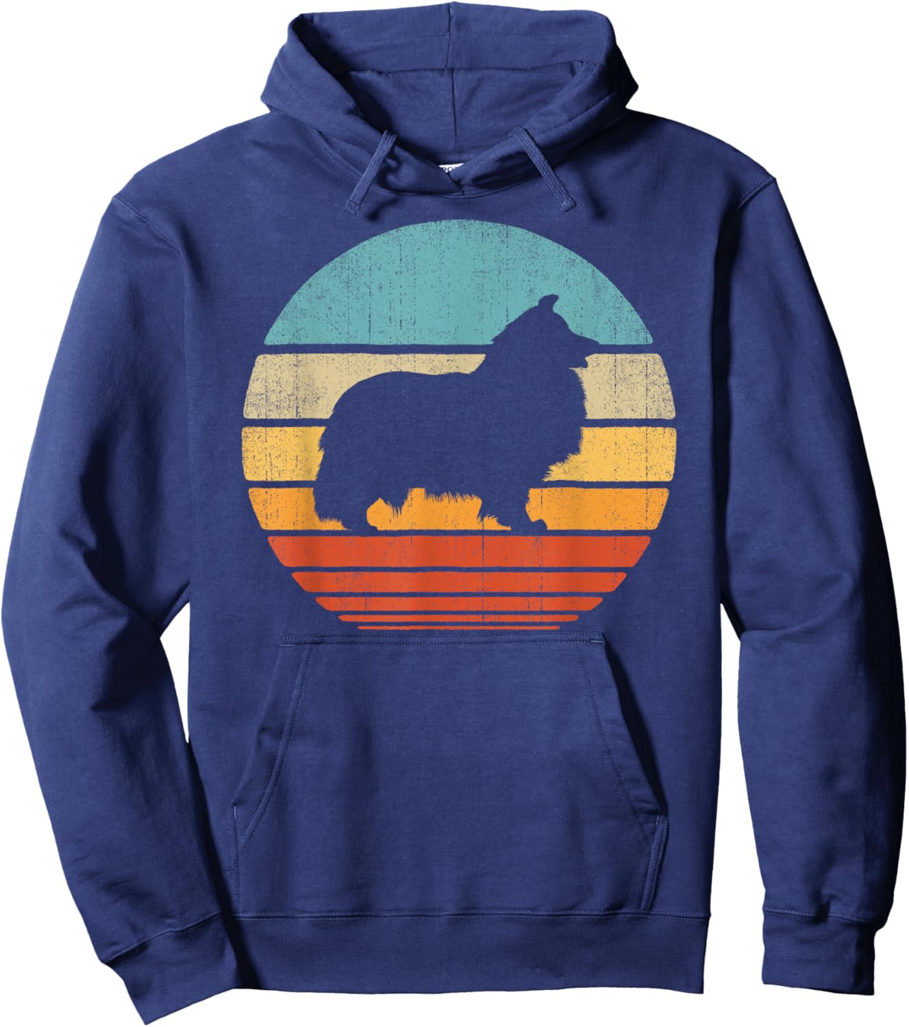 Sheltie Shetland Sheepdog Retro Vintage 60s 70s Sunset Dog Hoodie - Hoodie | Navy
