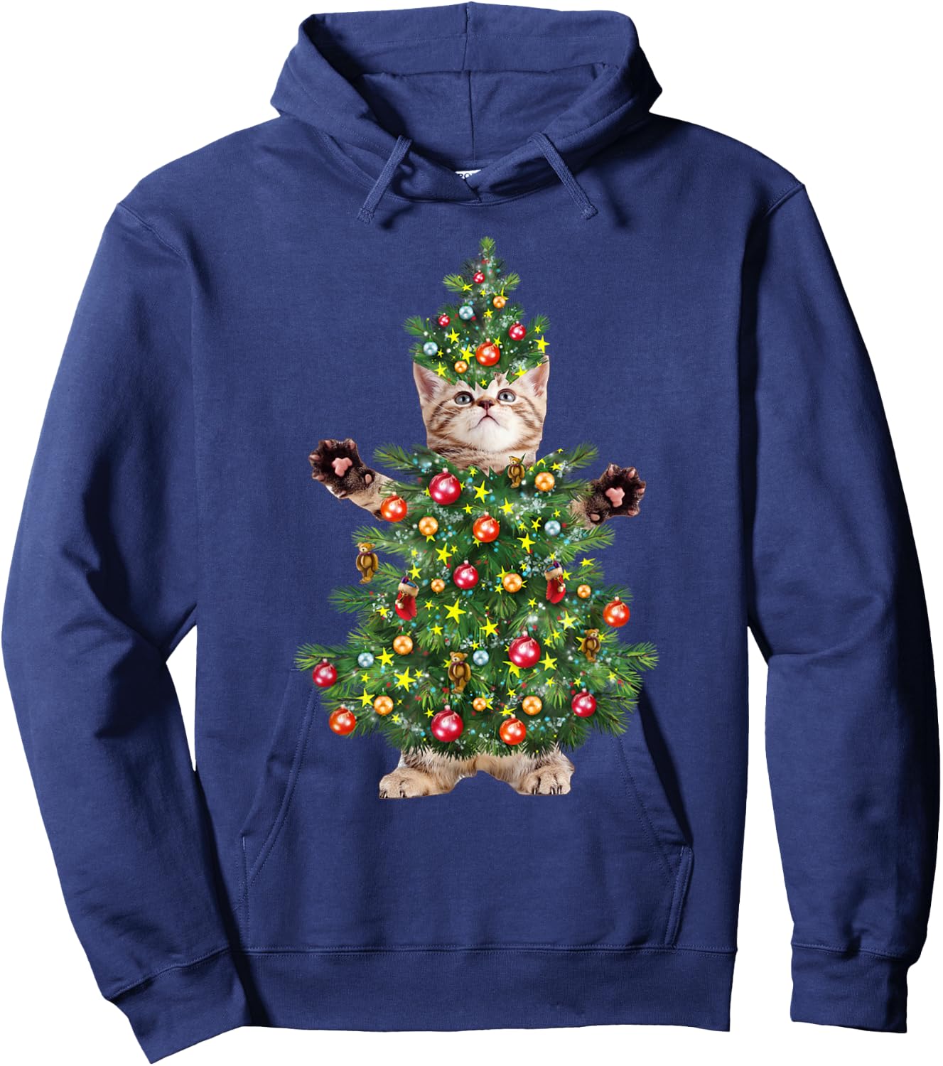 Funny Cat Christmas Tree Xmas Gifts Men Women Kids Hoodie - Hoodie | Navy