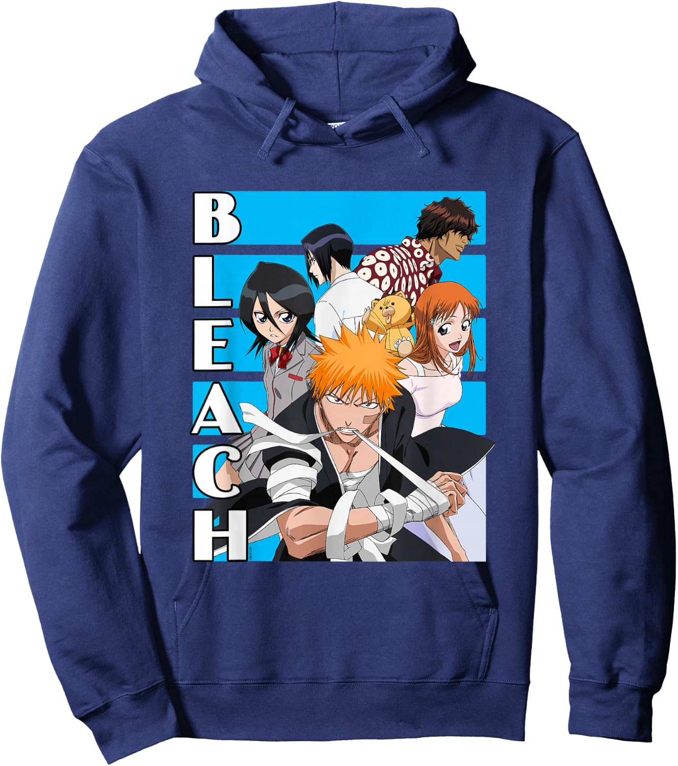 Bleach Characters with Blue Lines and Logo Anime Hoodie - Hoodie | Navy