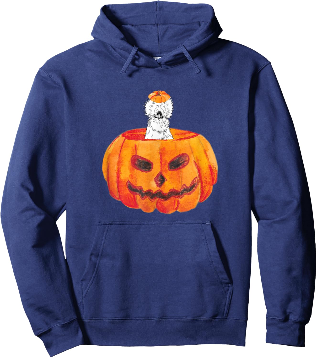 Silkie Chicken Happy Halloween Pumpkin Farm Animal Lover Hoodie - Hoodie | Navy