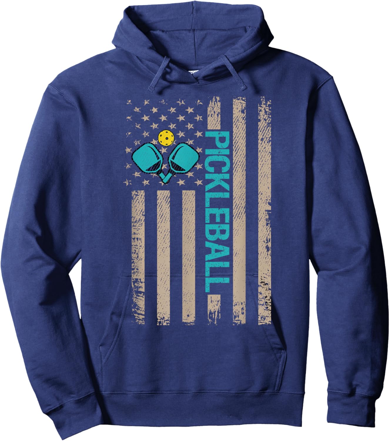 Funny Pickleball American Flag Vintage Hoodie - Hoodie | Navy
