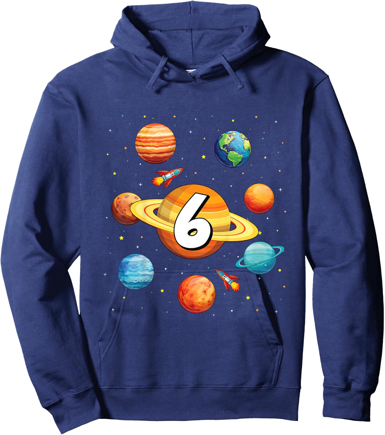 Kids 6 Year Old Shirt Boys Kids Space Solar Planets 6th Birthday Hoodie - Hoodie | Navy