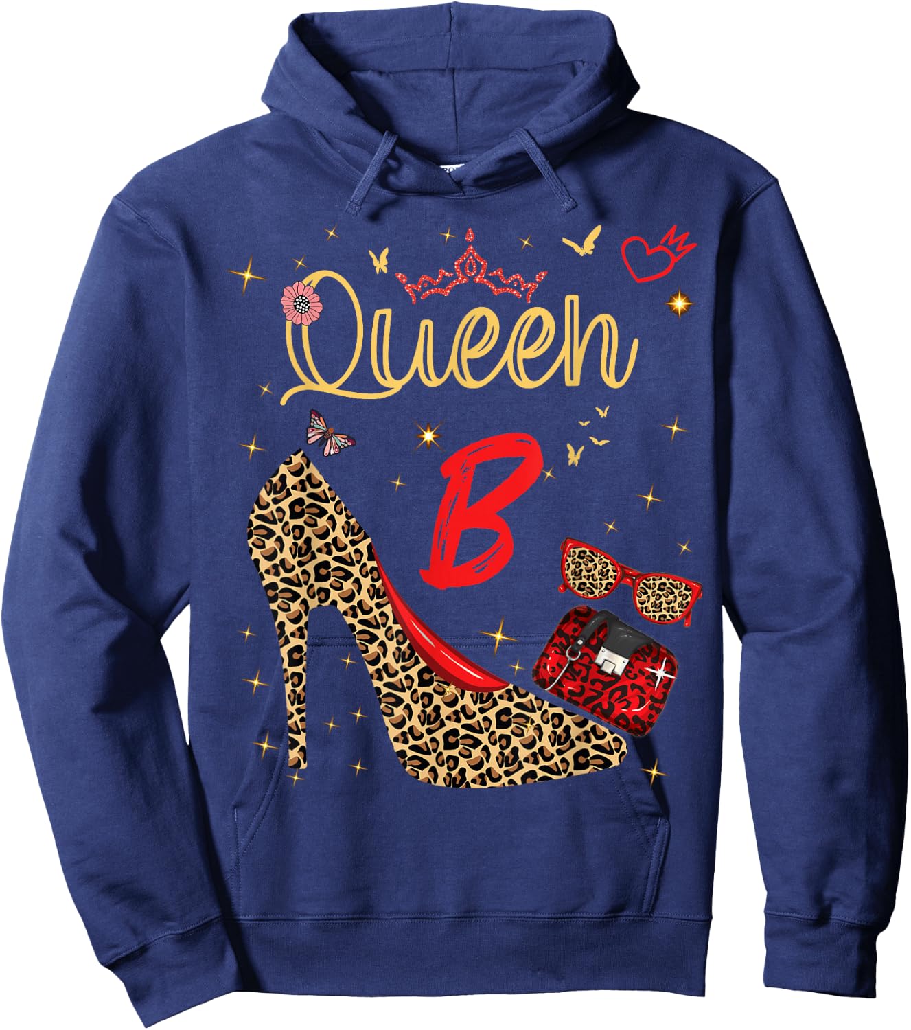 Queen Letter B Initial Name Leopard Heel Letter b Alphapet Hoodie - Hoodie | Navy