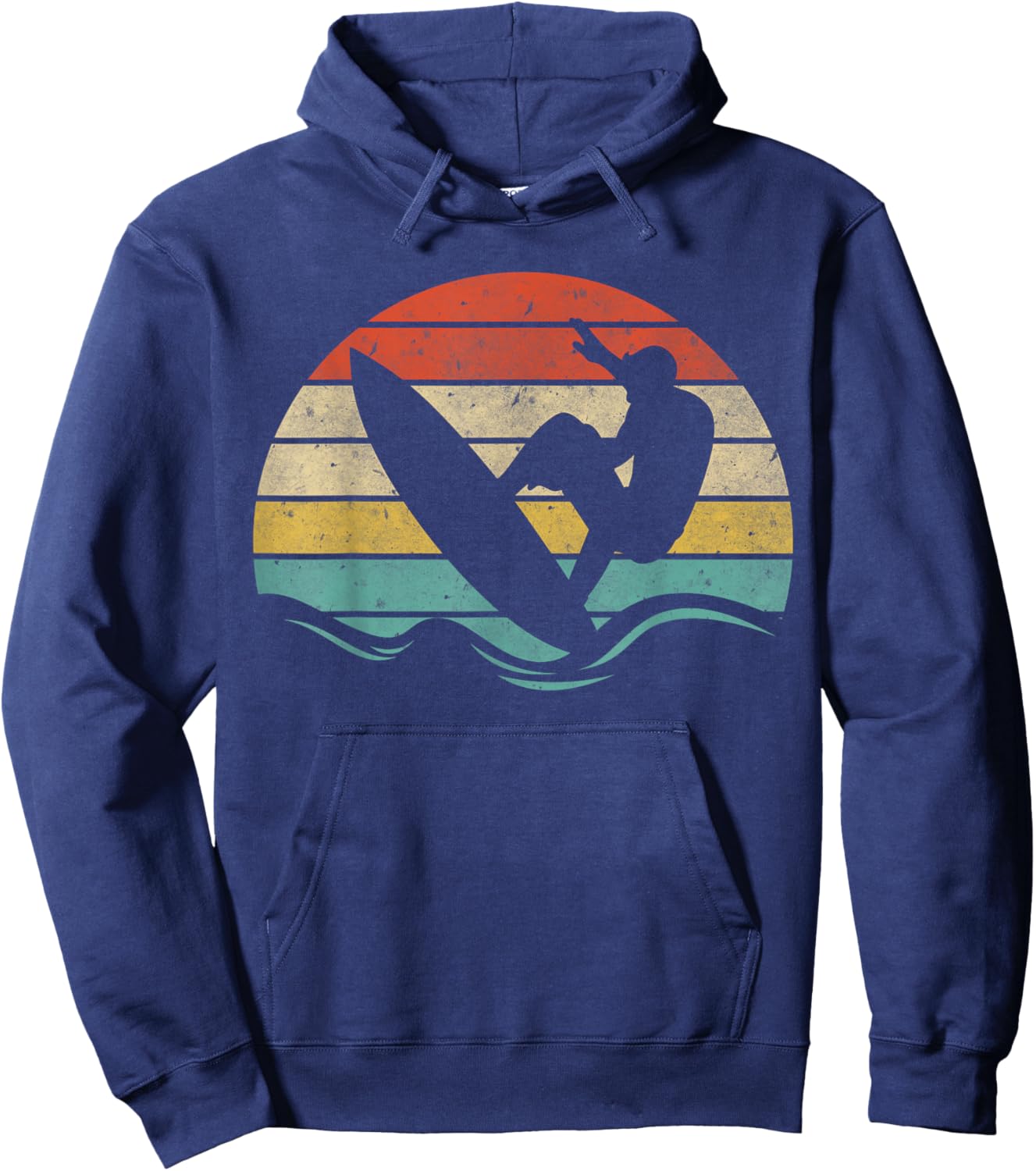 Vintage Retro Surfing Sunset Distressed Surfboarder Wave Gif Hoodie - Hoodie | Navy