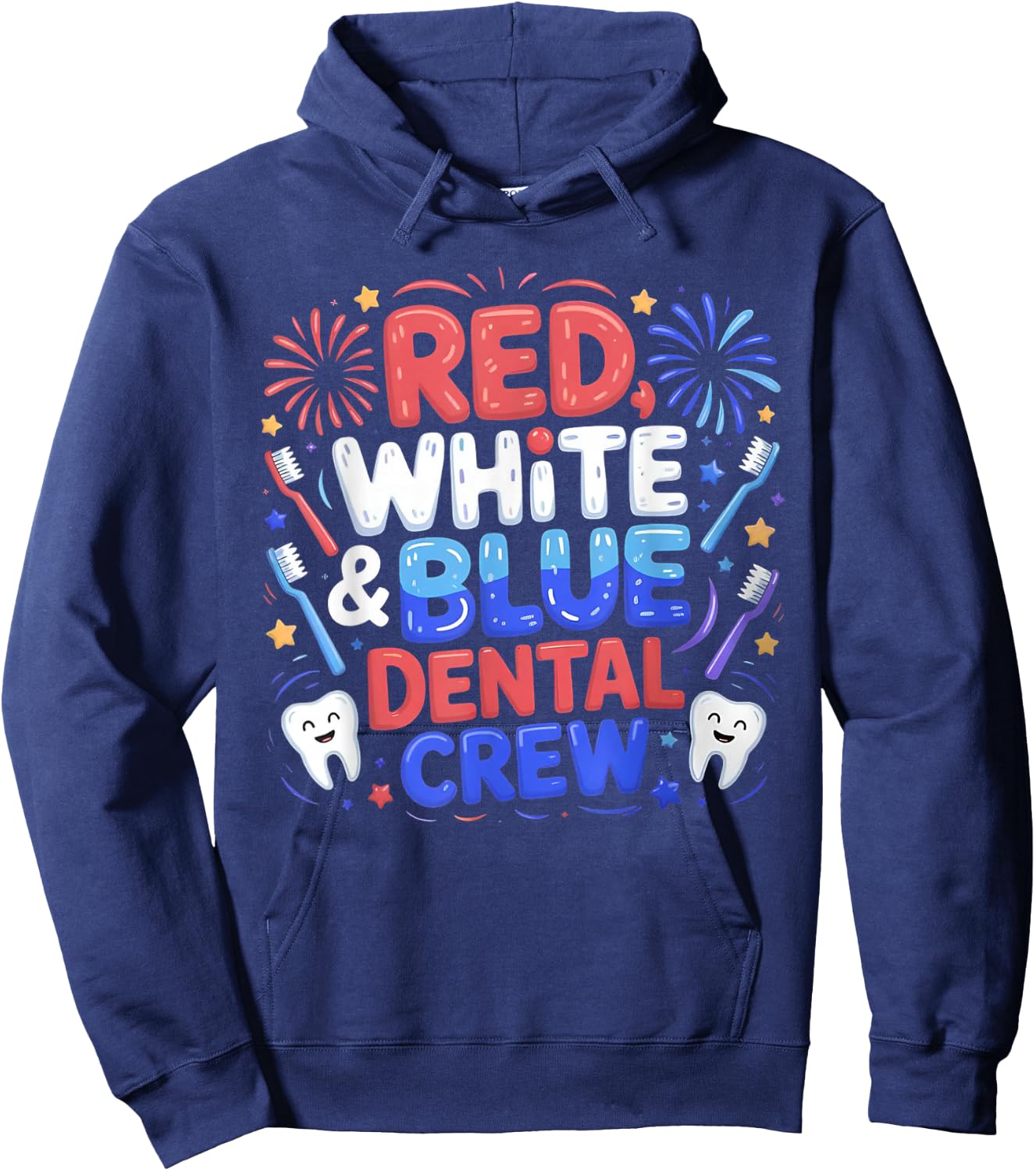 Cute 4th of July Red White Blue Dental Crew Dental Assistant Hoodie - Hoodie | Navy