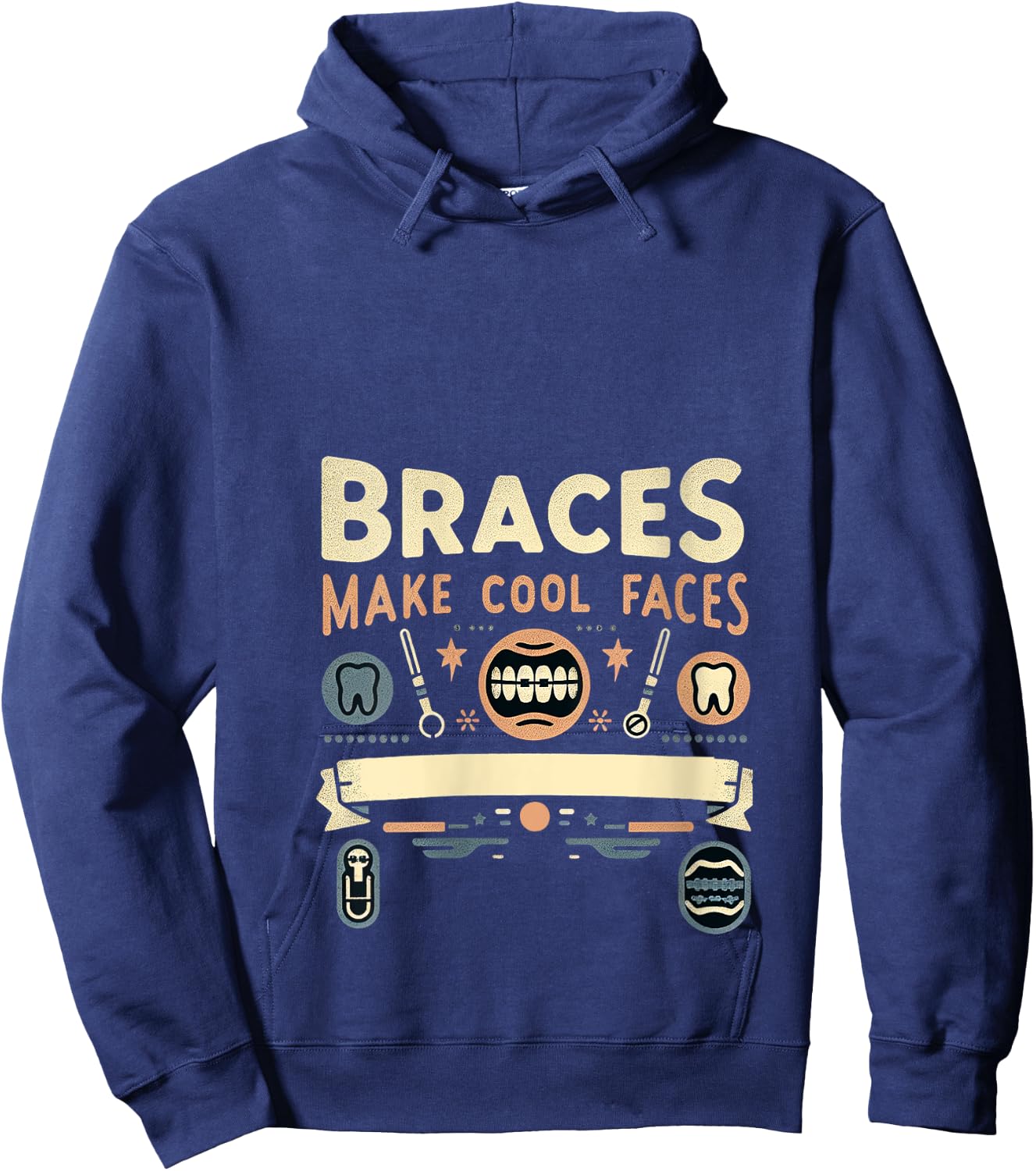 Braces Make Cool Faces Orthodontic Smile Dentist |- V-Neck Hoodie - Hoodie | Navy