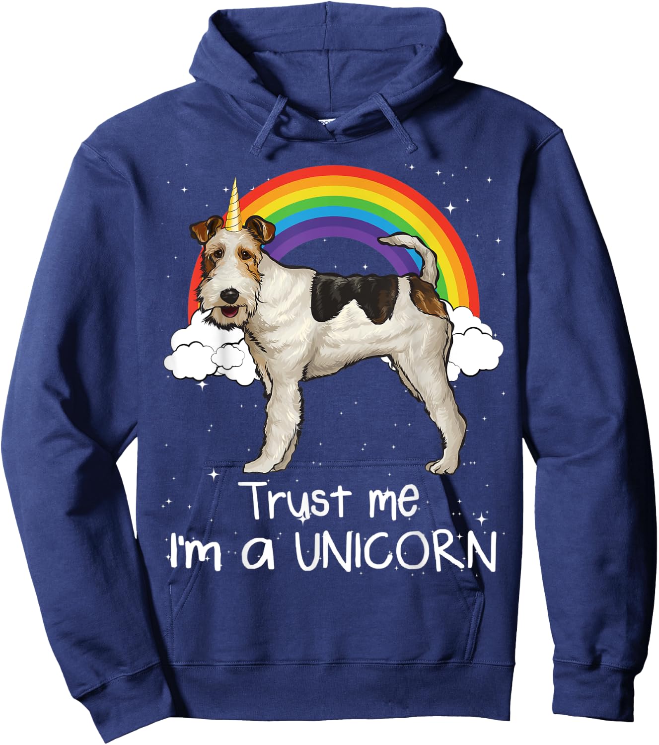 Rainbow Wire Fox Terrier Trust Me I'm A Unicorn Dog Women Kids Hoodie - Hoodie | Navy