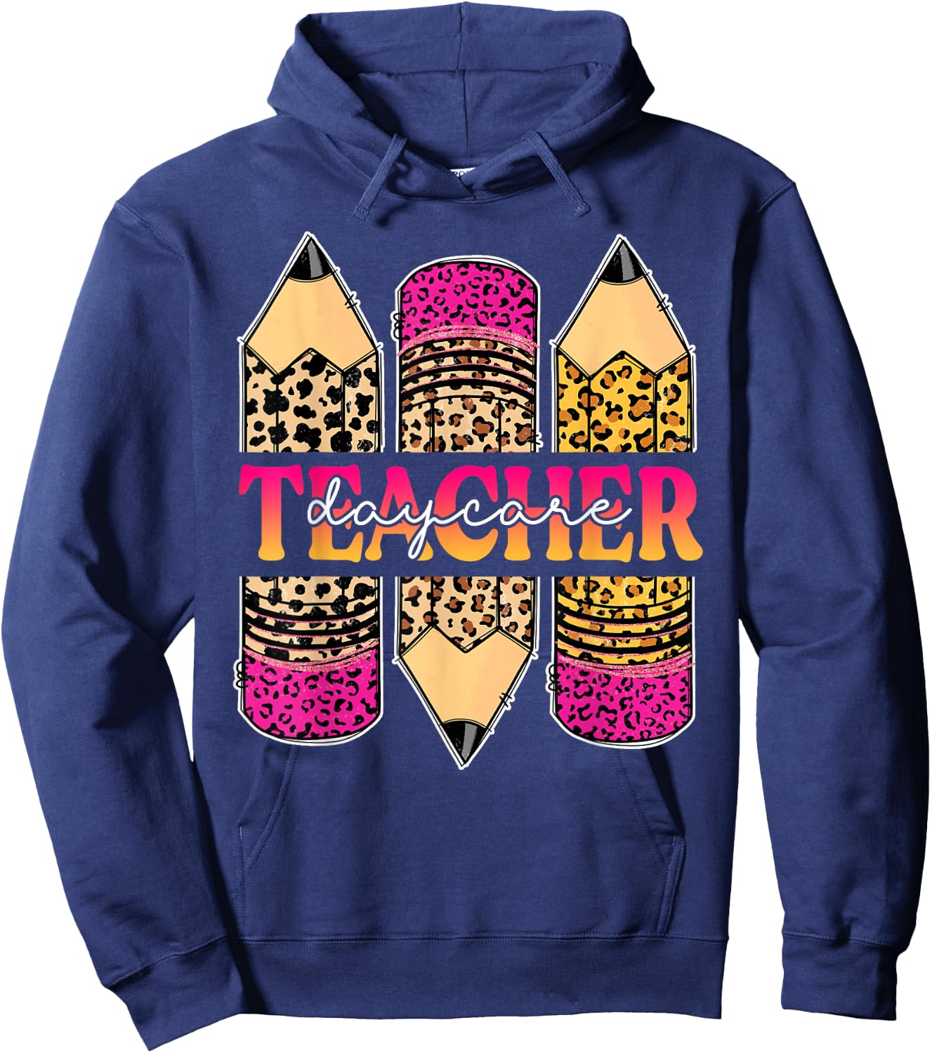 Leopard Pencil Daycare Teacher Back To School Teaching Women Hoodie - Hoodie | Navy
