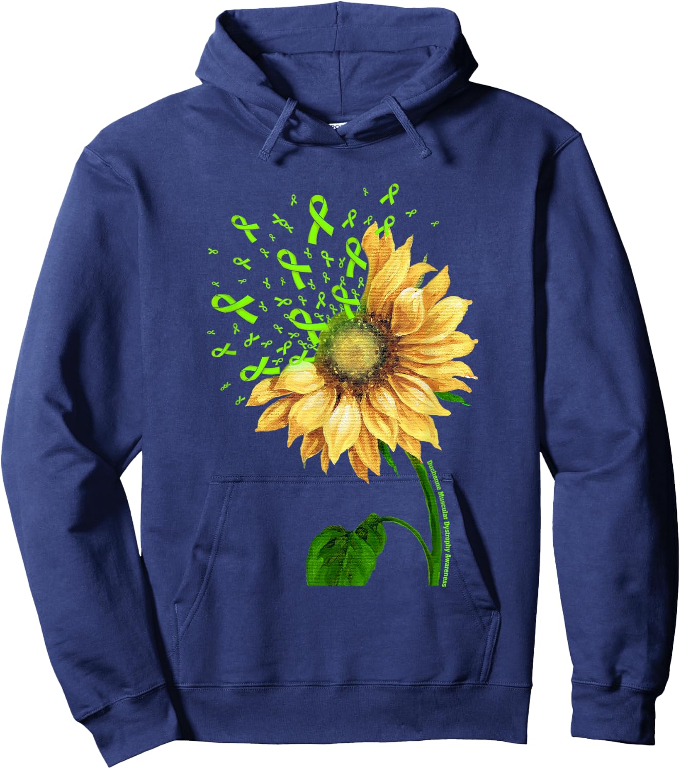 DUCHENNE MUSCULAR DYSTROPHY AWARENESS Sunflower Lime Ribbon Hoodie - Hoodie | Navy