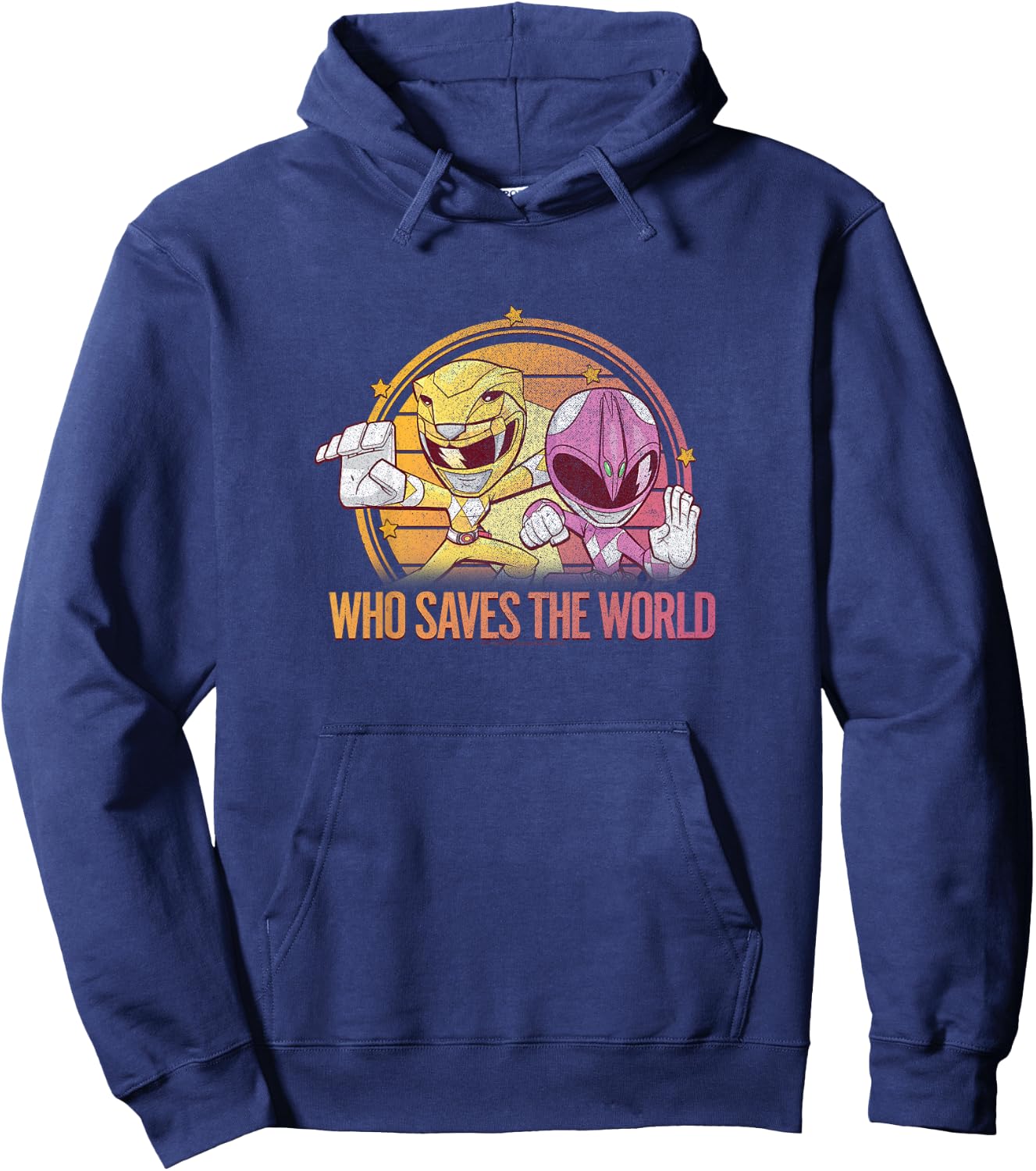 Power Rangers Pink Ranger & Yellow Ranger Saves The World Hoodie - Hoodie | Navy