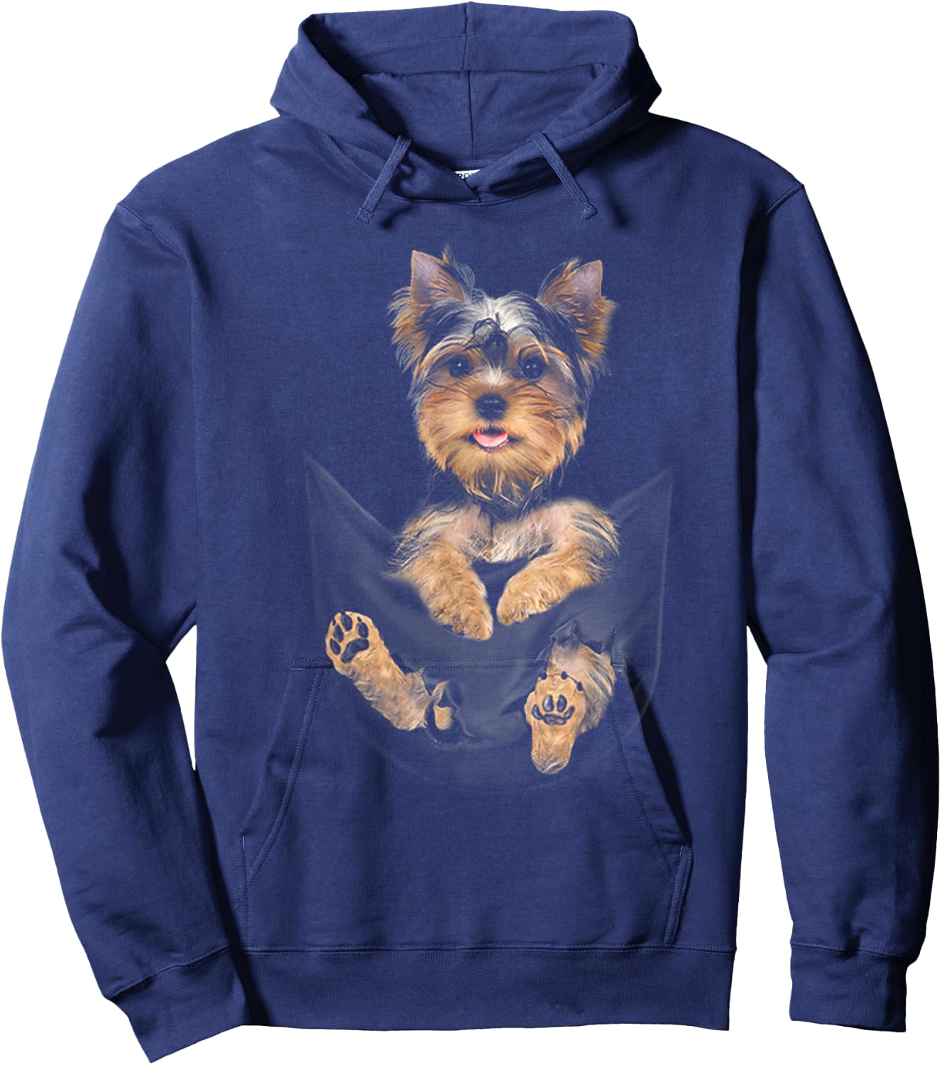 Yorkie Puppy in Pocket Hoodie - Hoodie | Navy