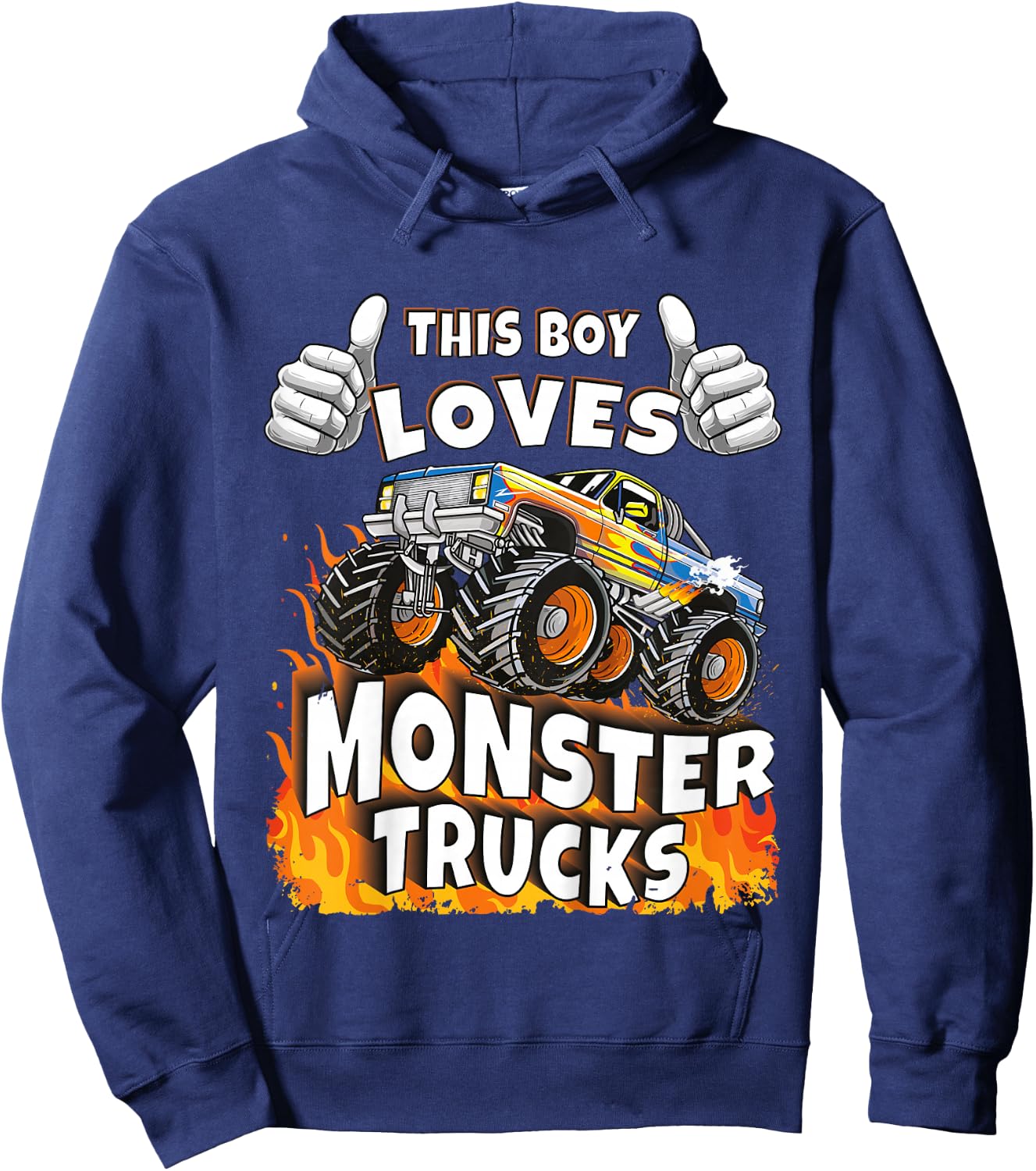 Kids This Boy Loves Monster Trucks Boys Kids Hoodie - Hoodie | Navy