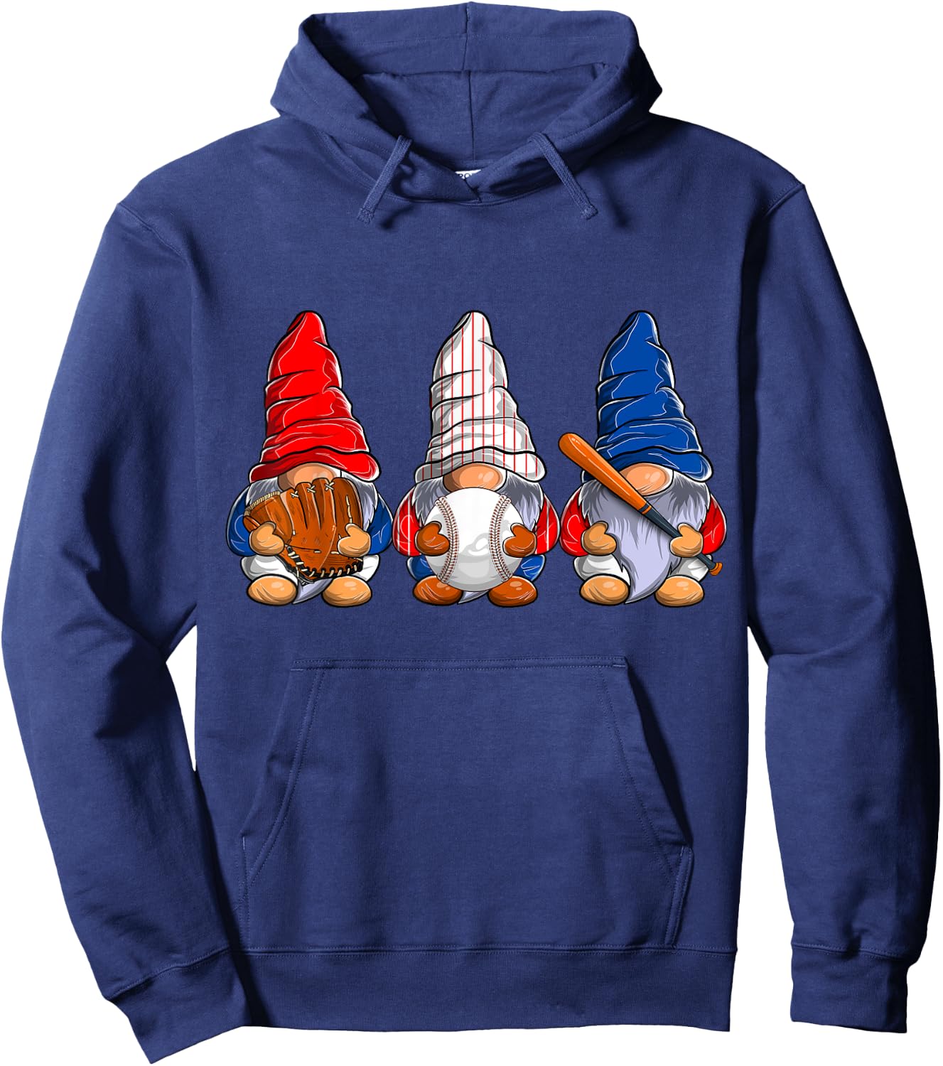 Three Baseball Gnomes, Softball Gnome, Funny Sport Baseball Hoodie - Hoodie | Navy