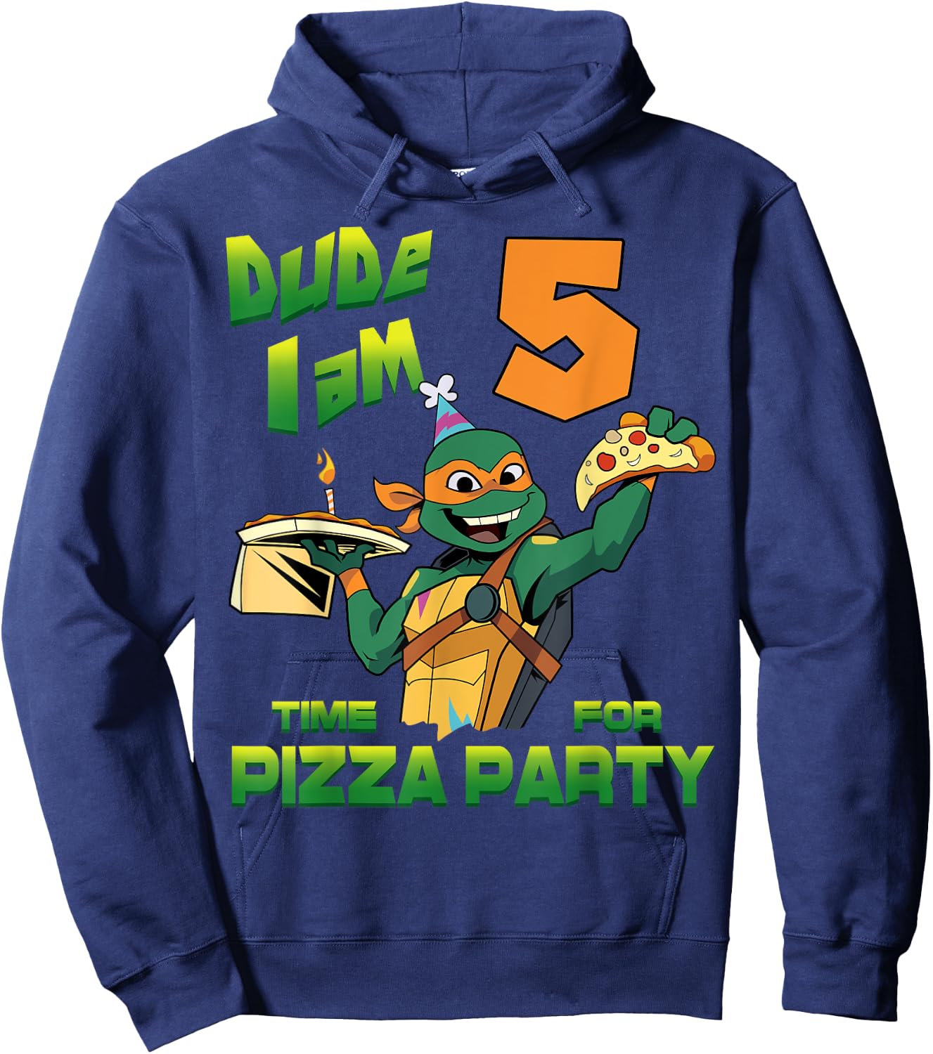 Mademark x Teenage Mutant Ninja Turtles - Dude I am 5 Years Old Mikey Pizza Birthday Party Hoodie - Hoodie | Navy