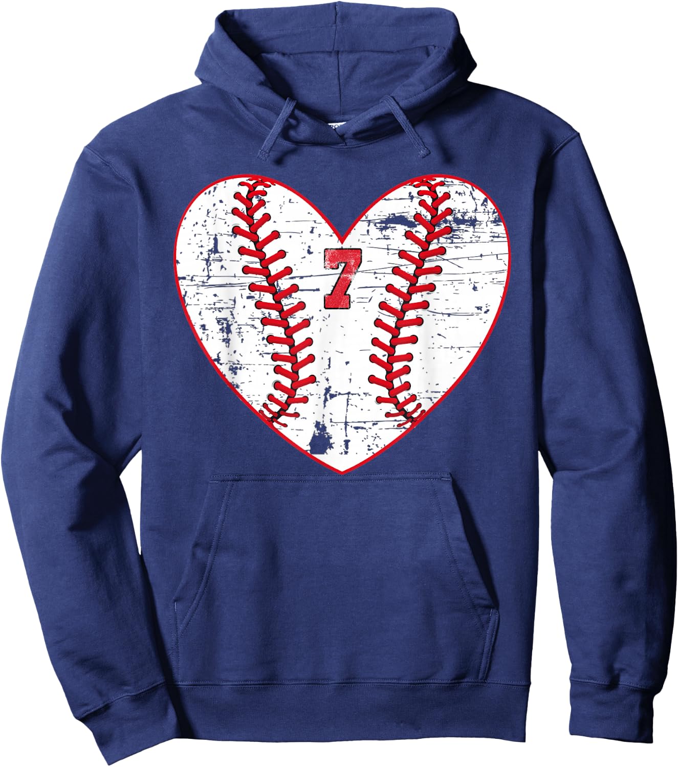 Baseball Distressed Heart Number 7 Sports Gift Hoodie - Hoodie | Navy