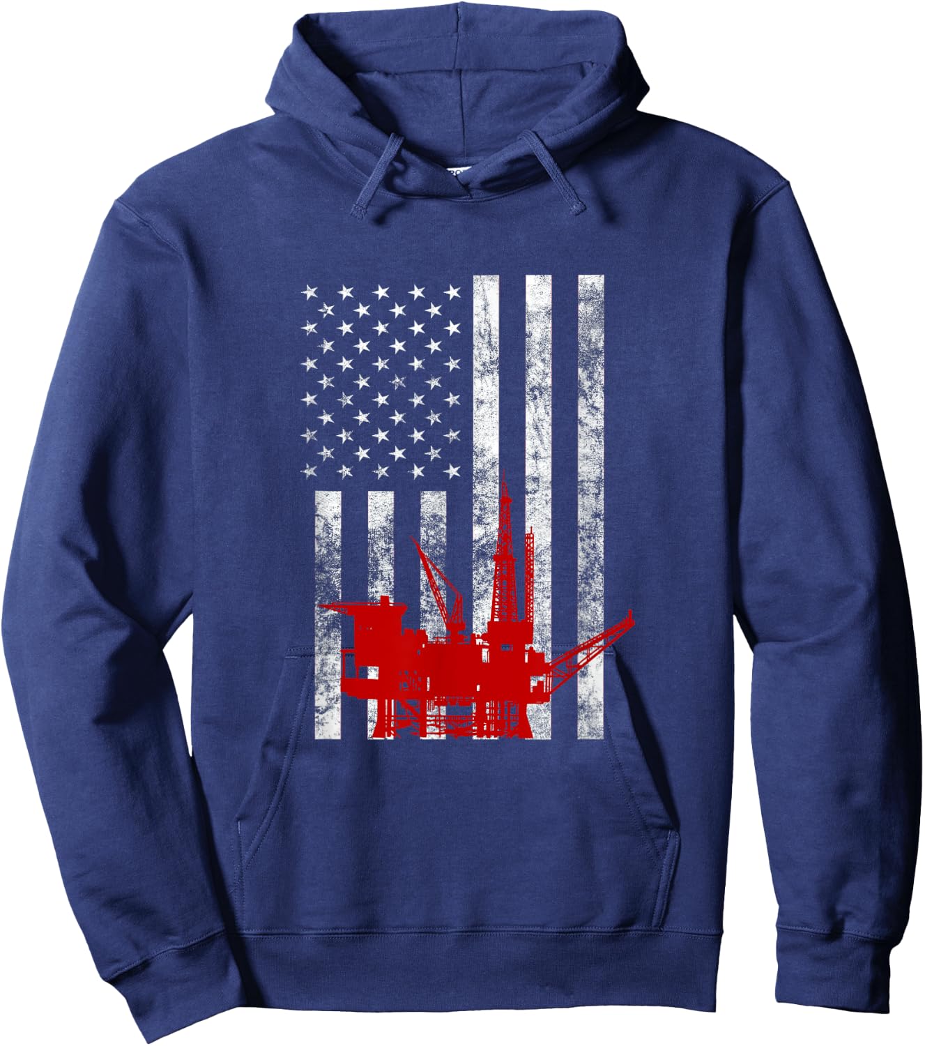 Oil Rig Drilling US Flag Oilfield Worker American Oil Worker Hoodie - Hoodie | Navy