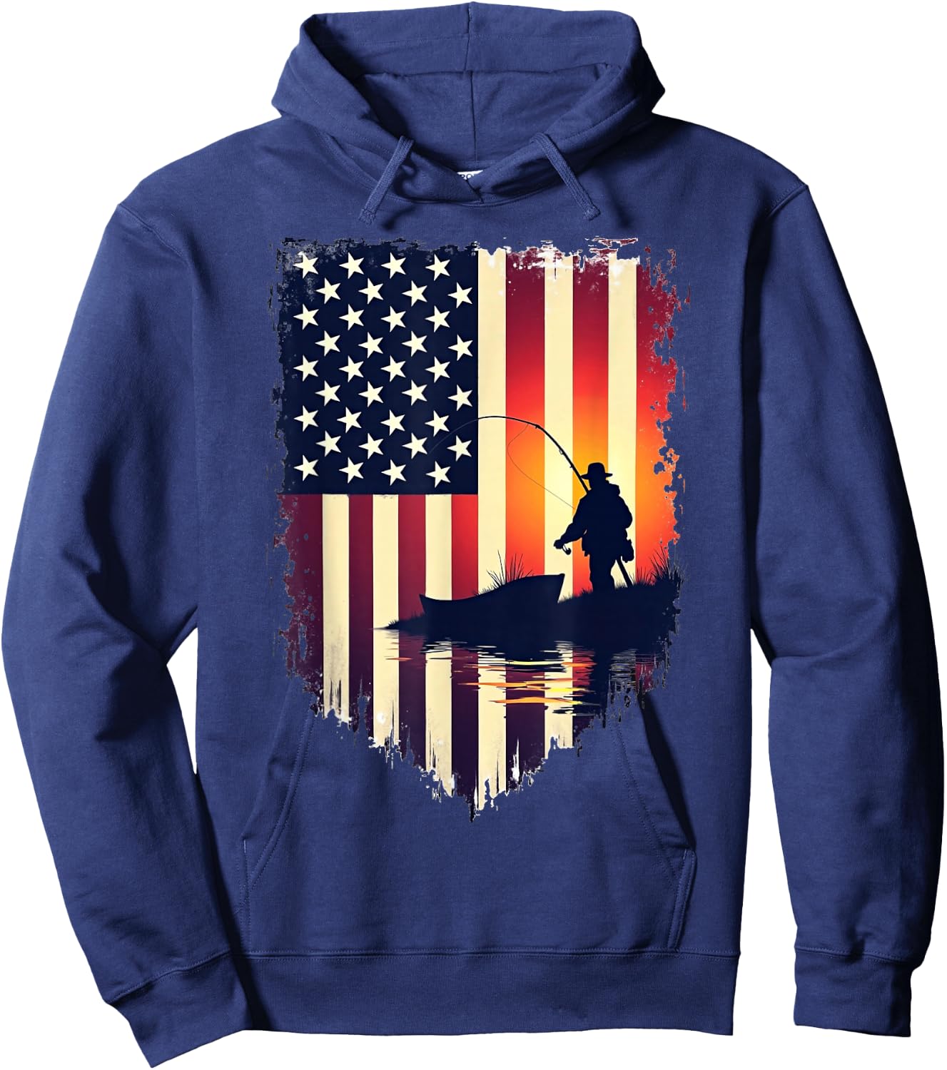 American Flag 4th of July Fish Fisherman Funny Bass Fishing Hoodie - Hoodie | Navy