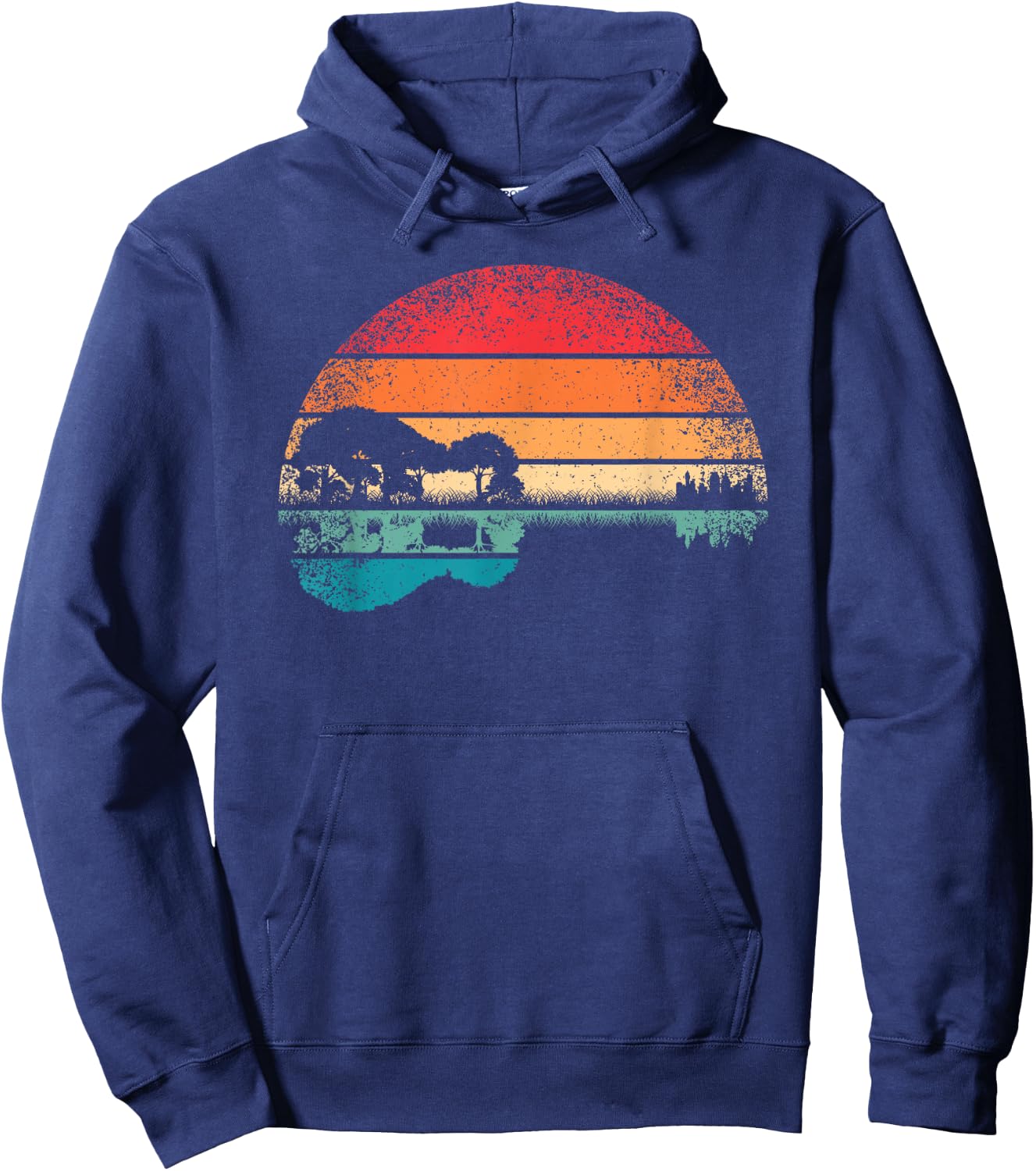 Retro Acoustic Guitar Lake Guitarist Music Rock Men Women Hoodie - Hoodie | Navy