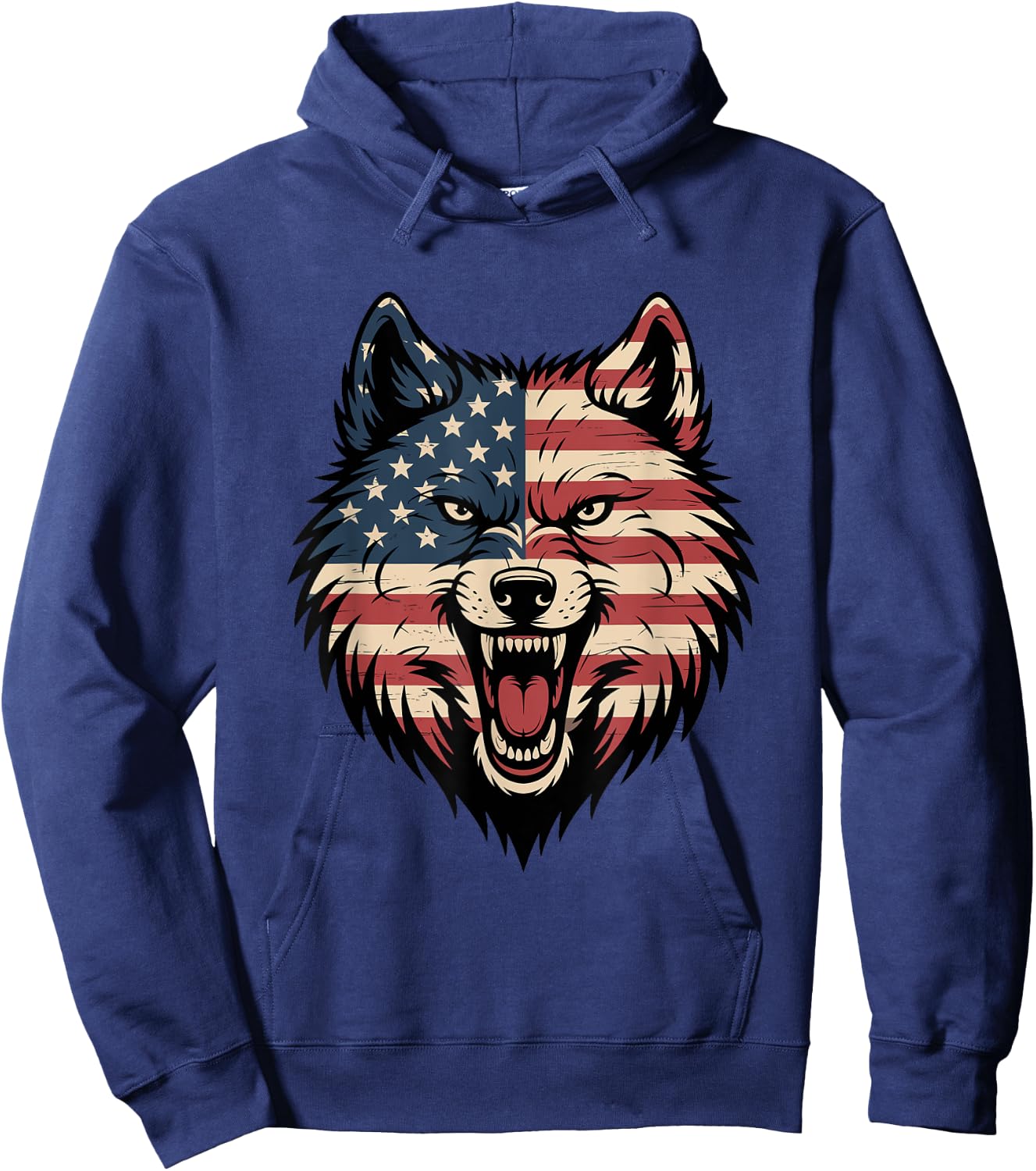 4th of July USA American Flag Wolf Patriotic Wolf Freedom Hoodie - Hoodie | Navy
