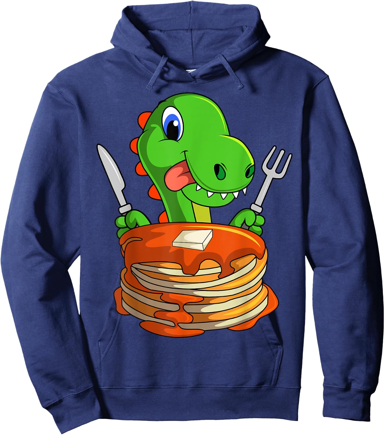 Pancakes Waffle Dinosaur Breakfast Flapjack Trex Food Hoodie - Hoodie | Navy