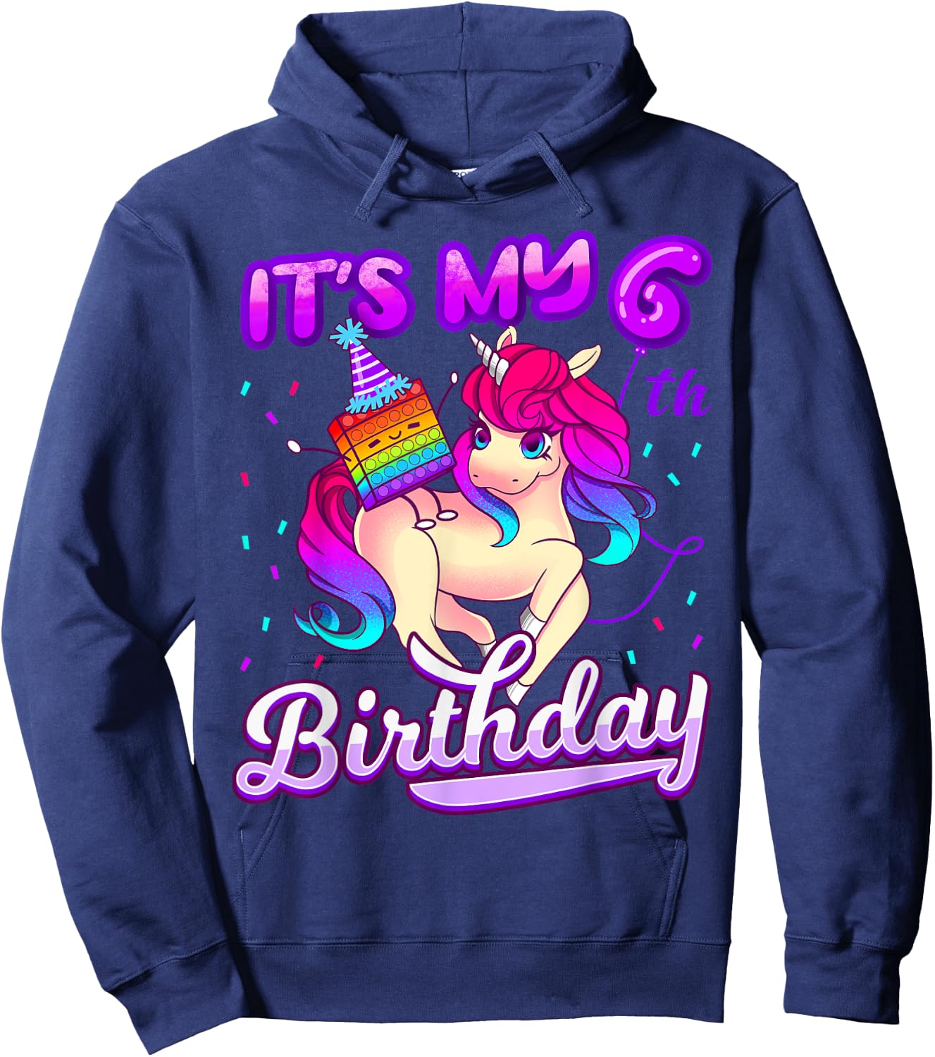 Birthday Girl 6 year old, it's my 6th Birthday, Unicorn Hoodie - Hoodie | Navy