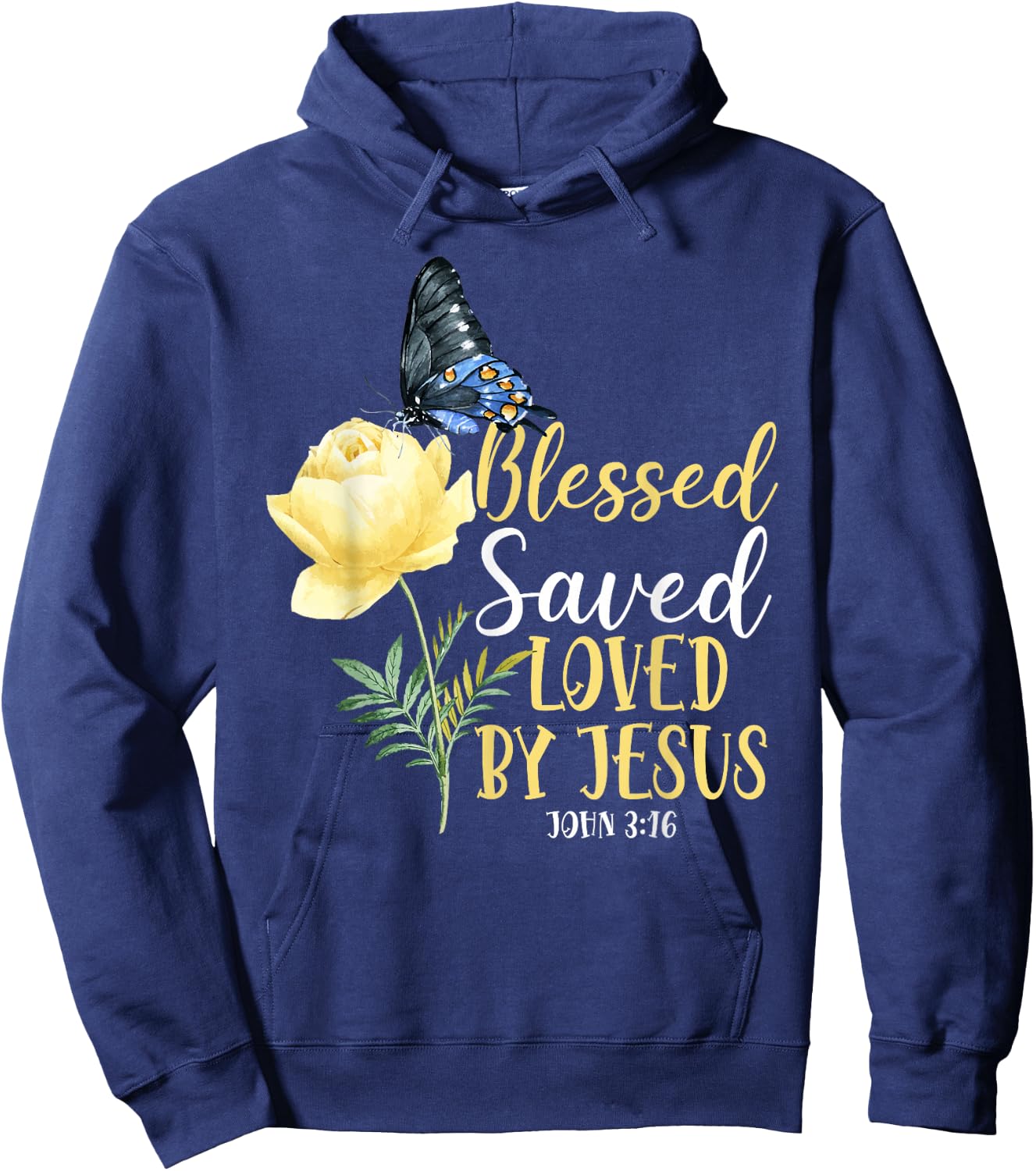 Christian Bible Verse Quote Butterfly Rose Flower John 3:16 Hoodie - Hoodie | Navy