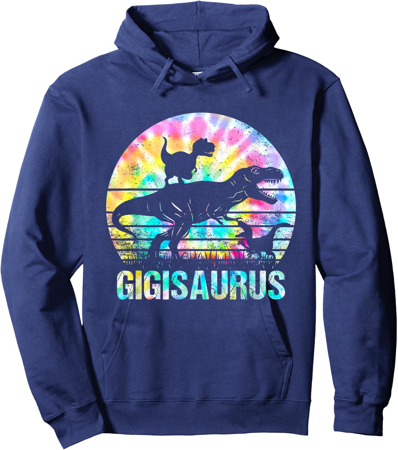 Gigisaurus T Rex Dinosaur Gigi Saurus Tie Dye Vintage Hoodie - Hoodie | Navy
