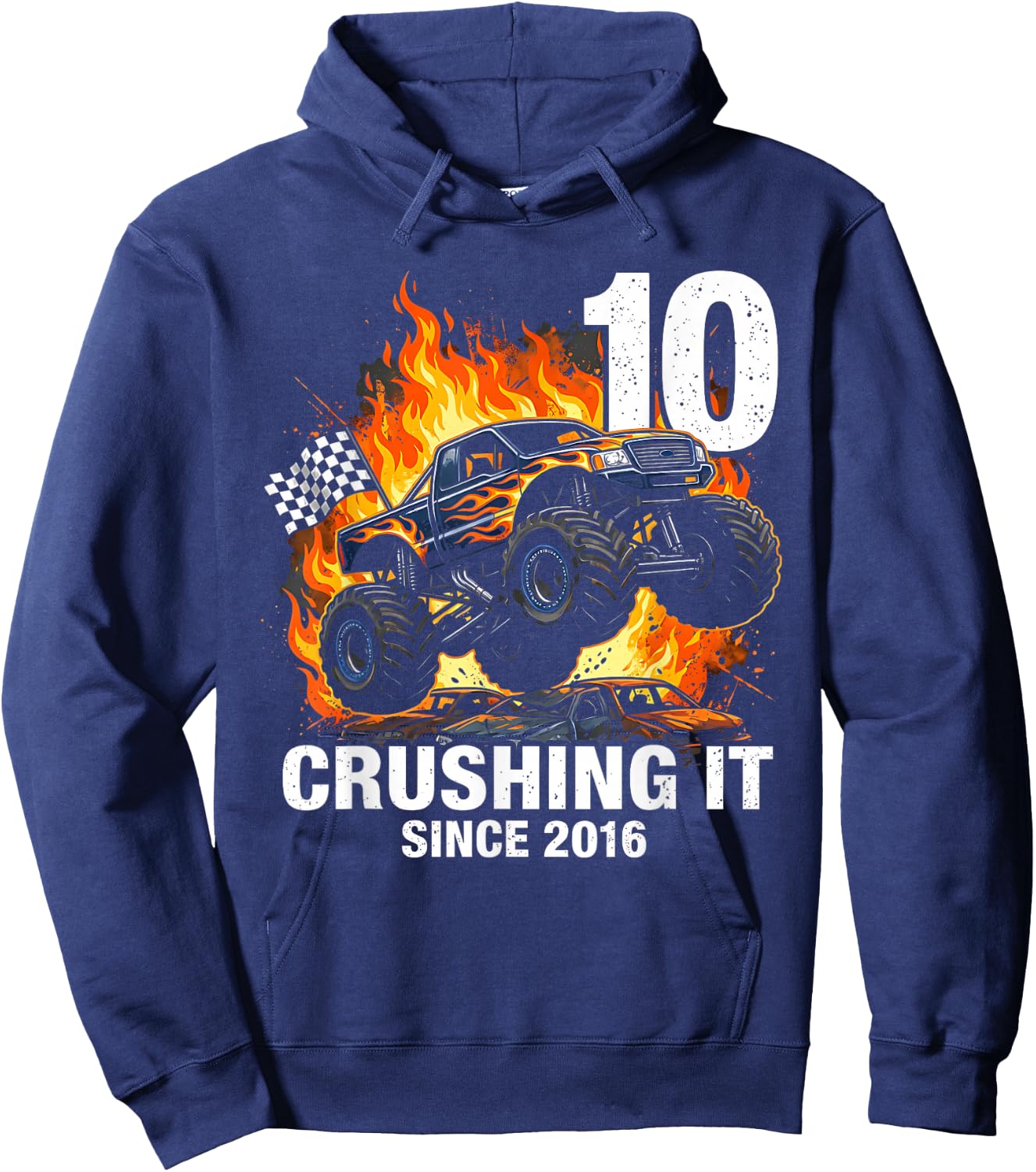 10th Birthday Truck Turning 10 Years Old Boy Born in 2016 Hoodie - Hoodie | Navy