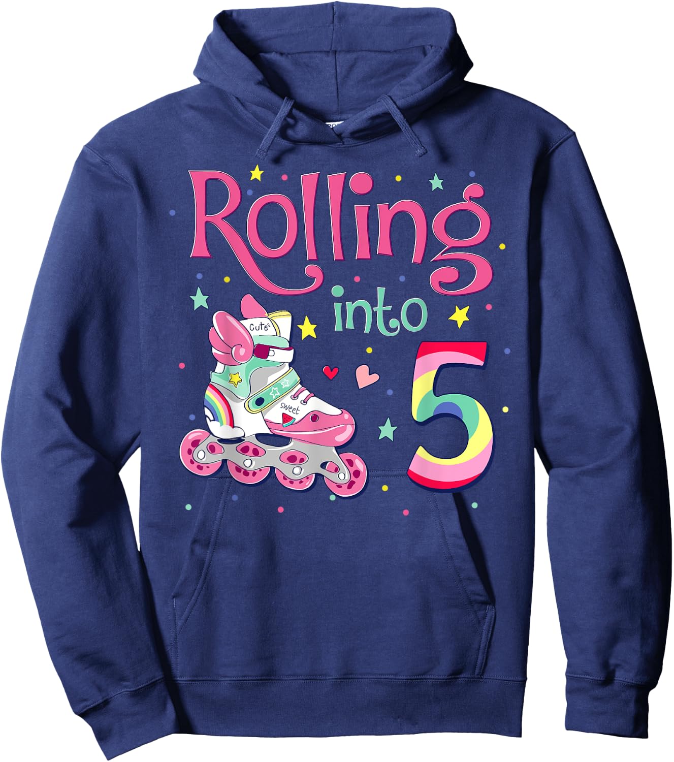 5th Bday Rolling Into 5 Birthday Girl Roller Skate Party Hoodie - Hoodie | Navy
