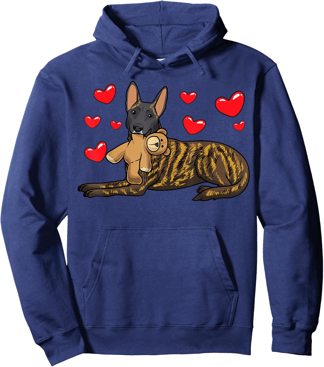 Hollandse Herdershond Dog with Cuddly Toy and Many Hearts Hoodie - Hoodie | Navy