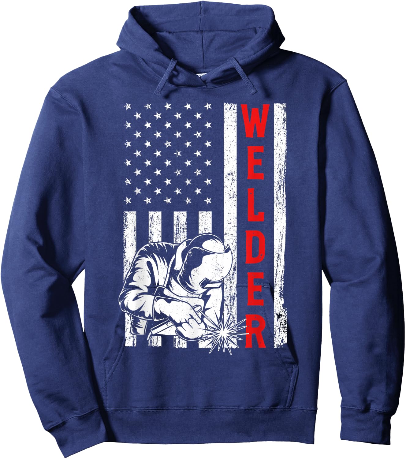 Welder USA American Flag Metalworking Welding Weld Hoodie - Hoodie | Navy