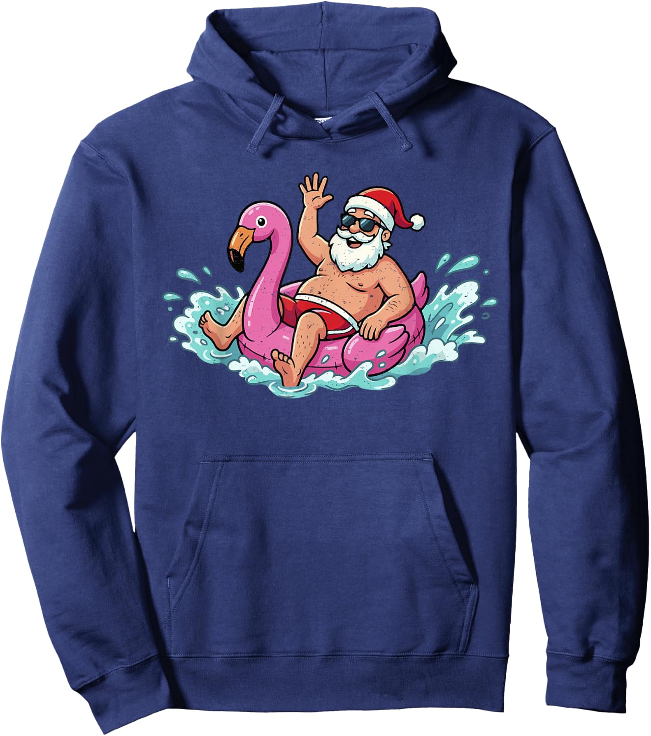 Santa Flamingo Floatie Summer Christmas in July Men Women Hoodie - Hoodie | Navy