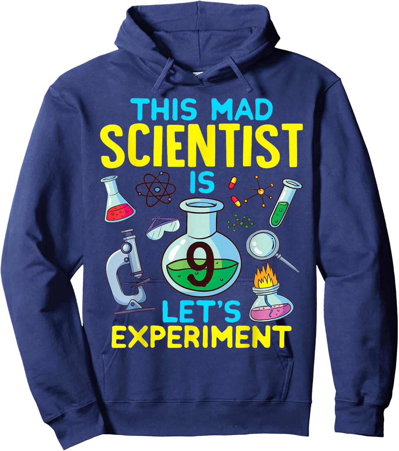 9th Birthday This Mad Scientist Is 9 Let's Experiment Funny Hoodie - Hoodie | Navy