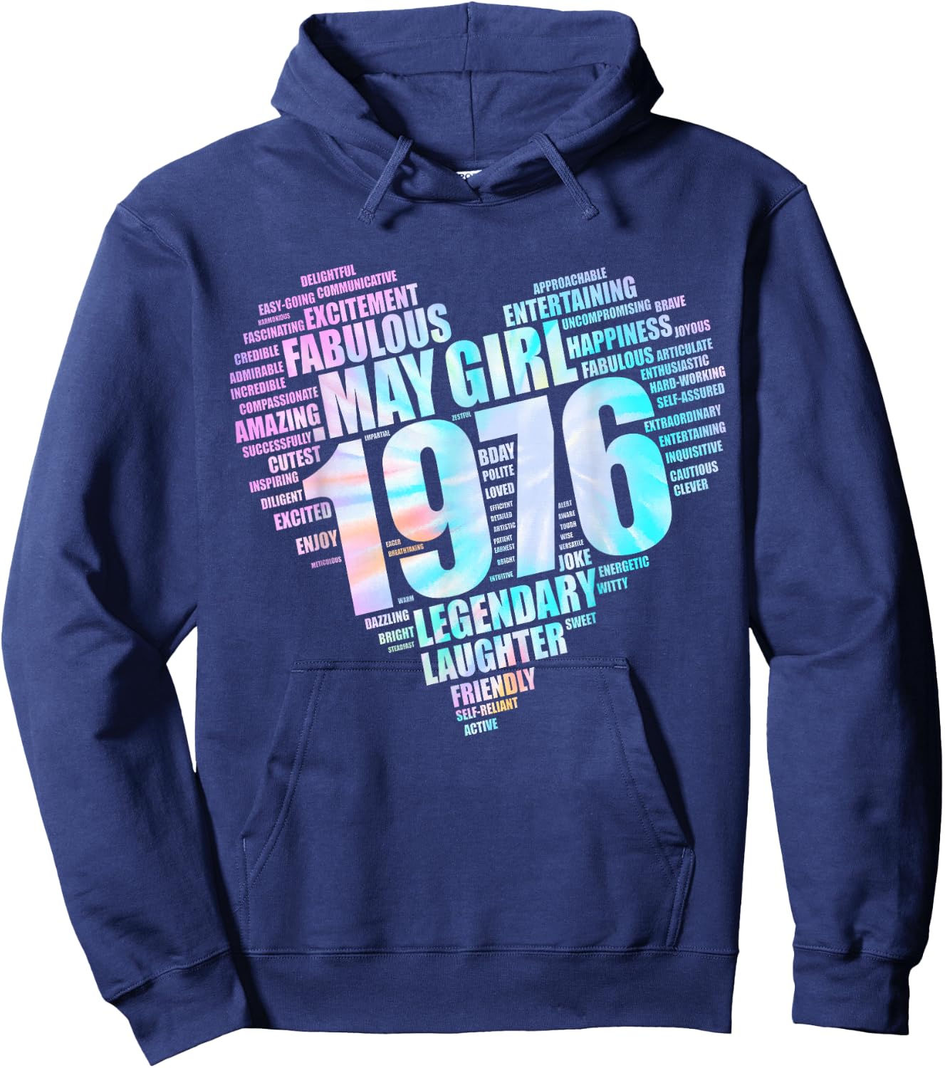 MAY GIRL 1976 Awesome Fabulous Big Heart 50th Pink Fifty Mom Hoodie - Hoodie | Navy