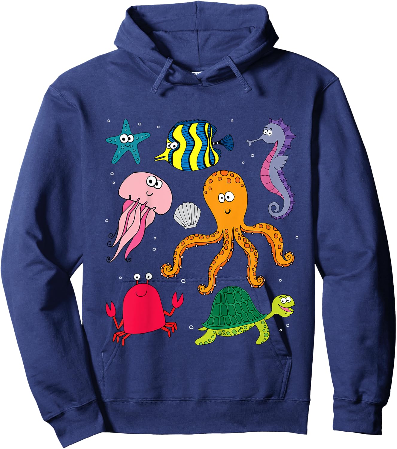 Beach Sea Creatures Ocean Animals Turtle Octopus Fish Girls Hoodie - Hoodie | Navy